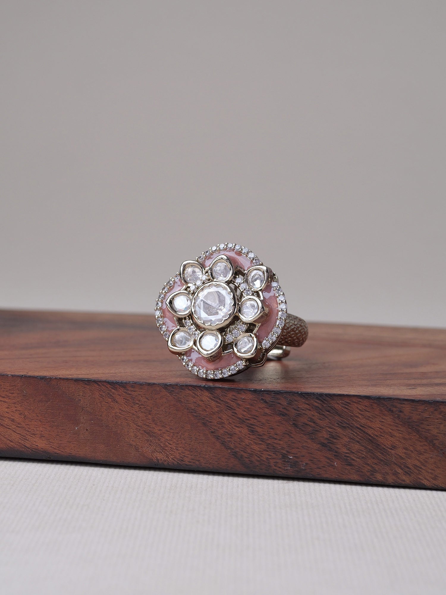 Raishma Kundan Ring in Pink