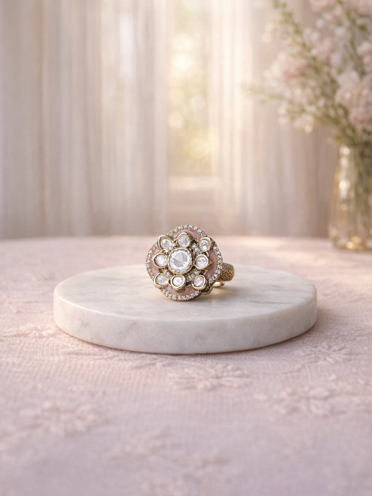 Raishma Kundan Ring in Pink 