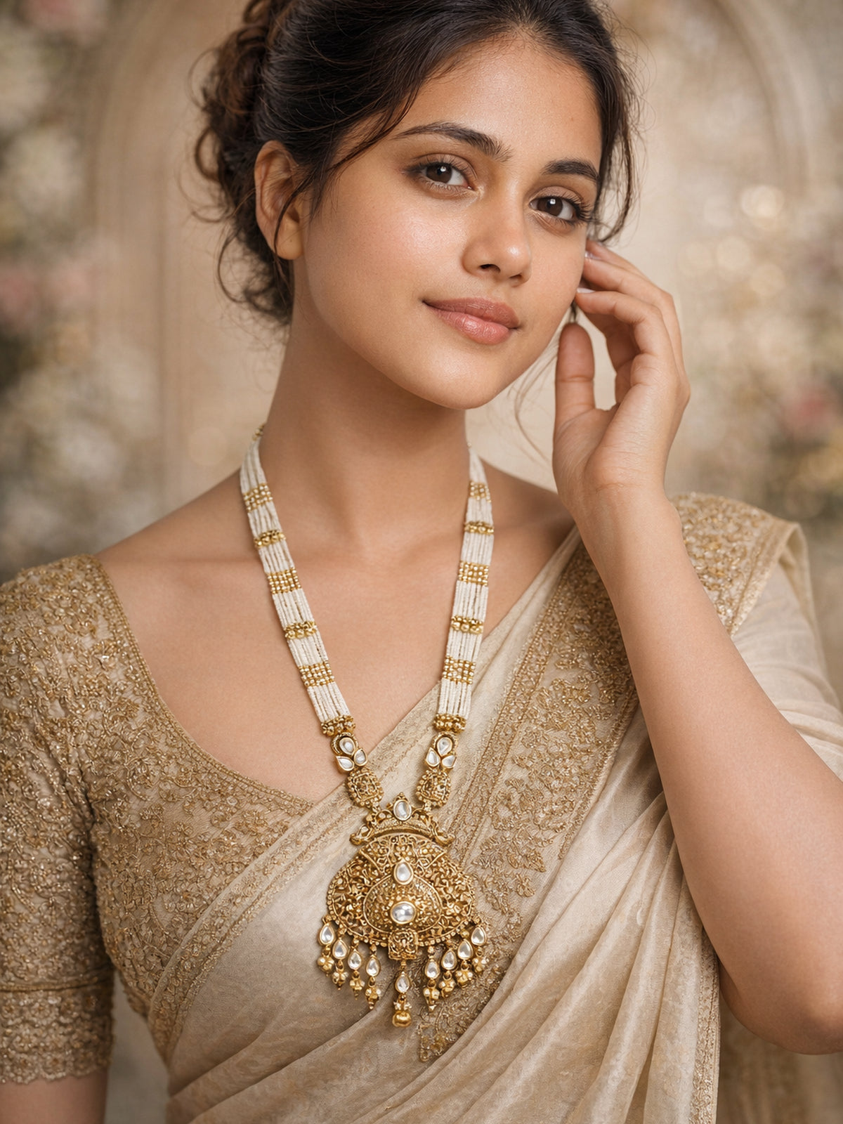 Rajashree Kundan Rani Haar in Pearl 