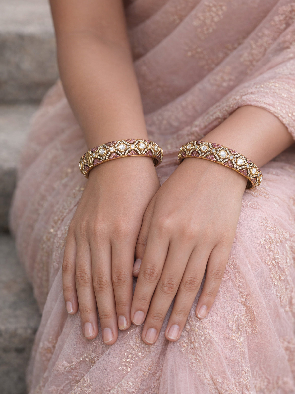 Rajeshwari Kundan Bangles in Pink 