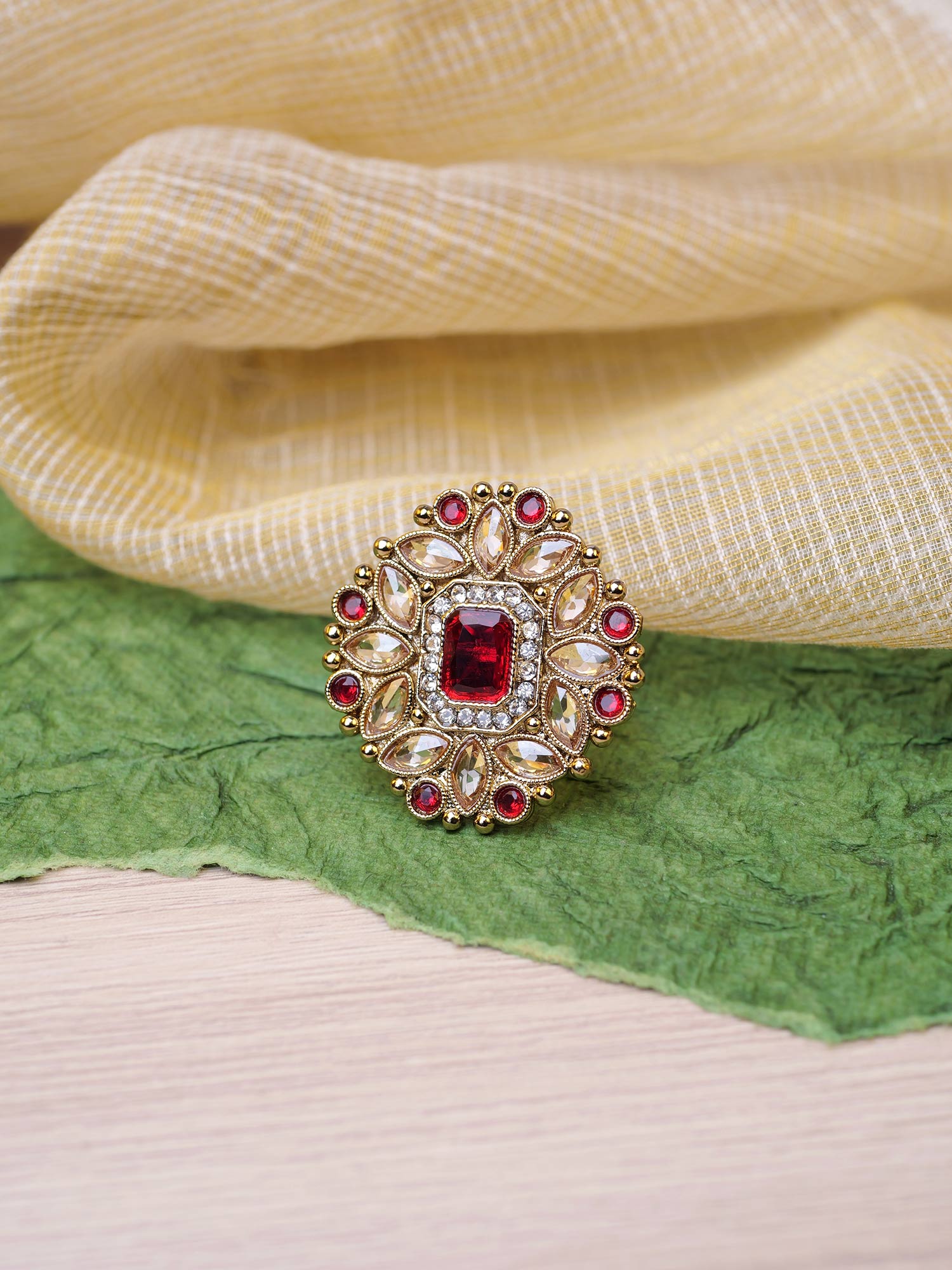 Rajkumari Ring in Maroon and Antique Gold