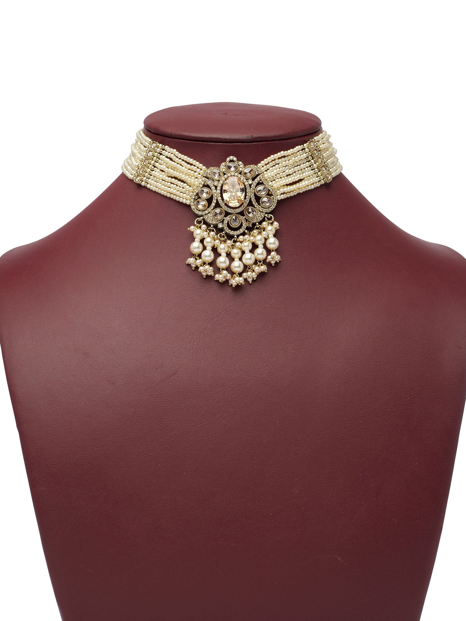 Rajmoti Necklace Set in Pearl and Champagne