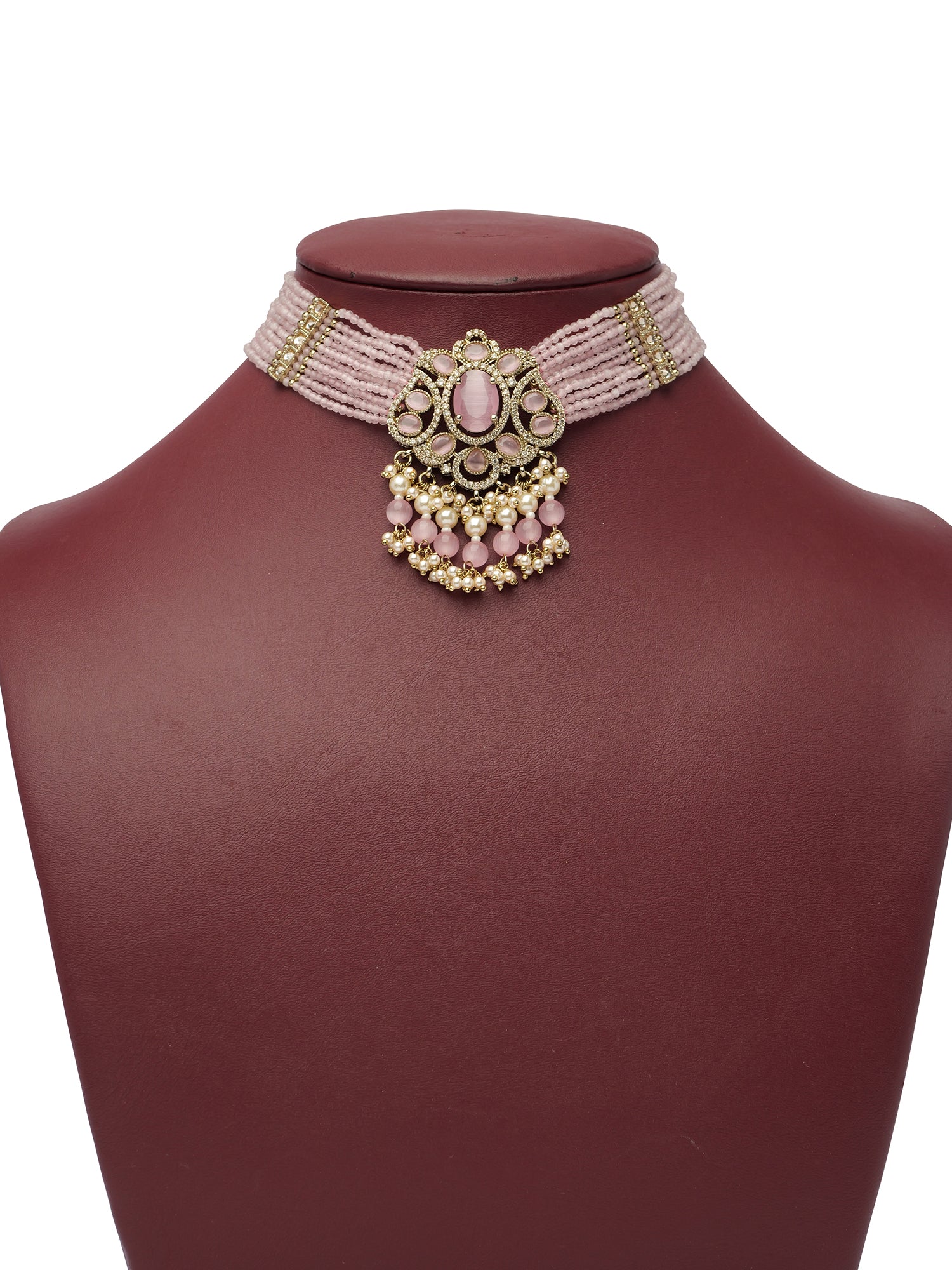 Rajmoti Necklace Set in Pink