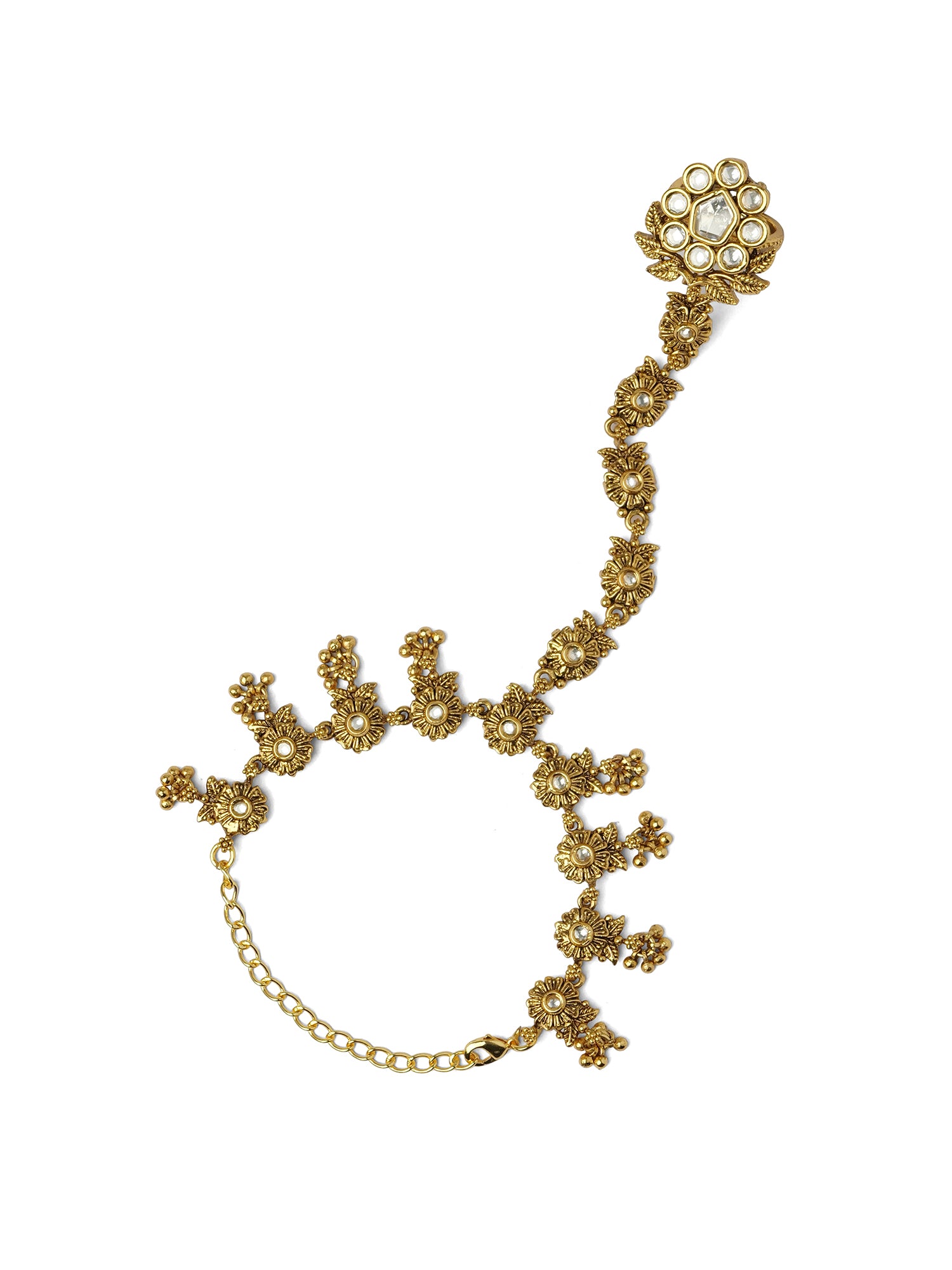 Rajvali Kundan Hand Chain in White