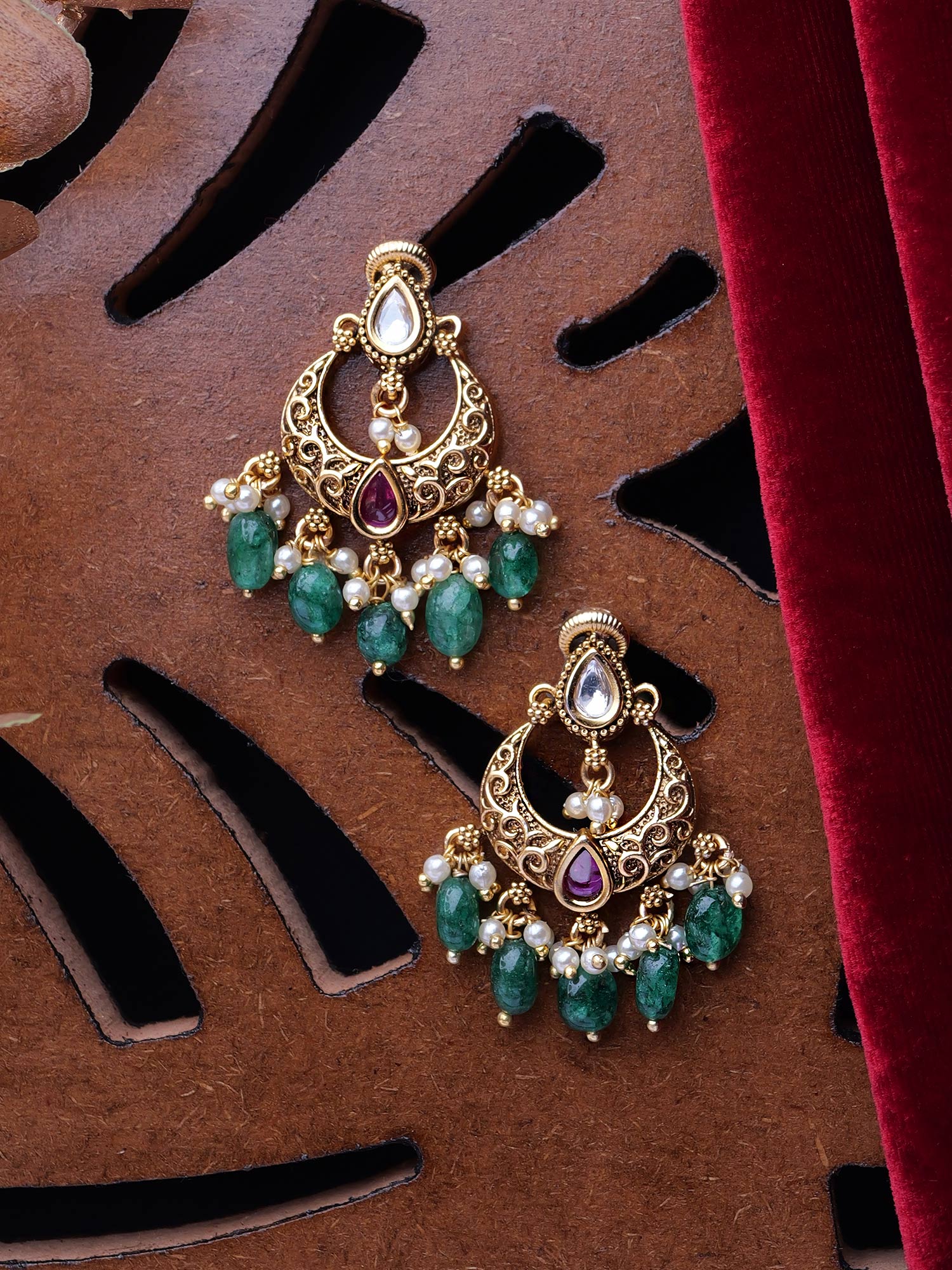 Rangita Kundan Earrings in Ruby and Green