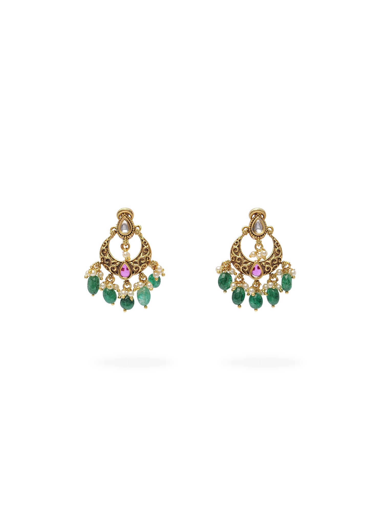 Rangita Kundan Earrings in Ruby and Green