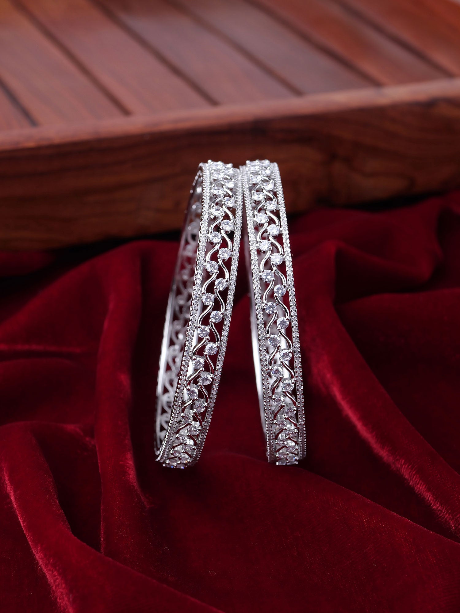 Rania Cubic Zirconia Kada Bangles in Rhodium