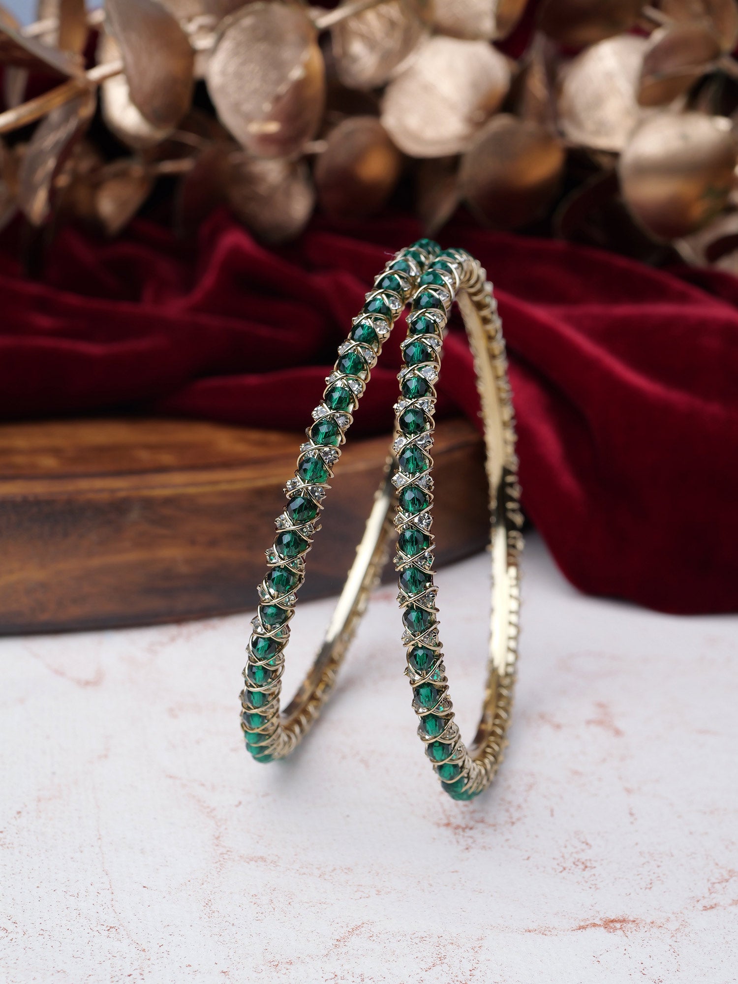 Rania Diamante Bangles in Green
