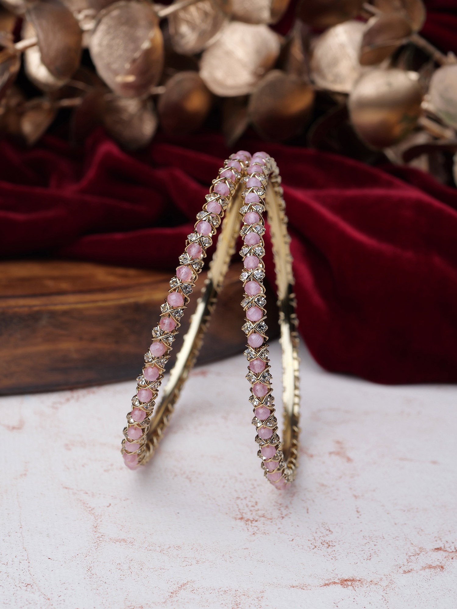 Rania Diamante Bangles in Light Pink