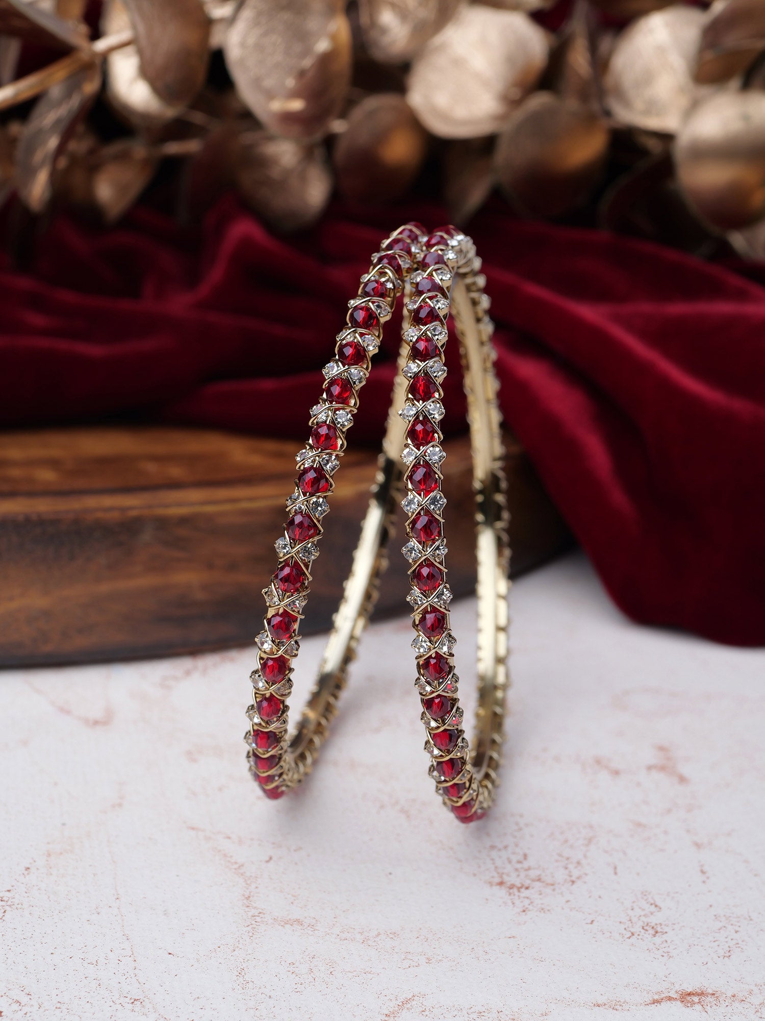 Rania Diamante Bangles in Maroon