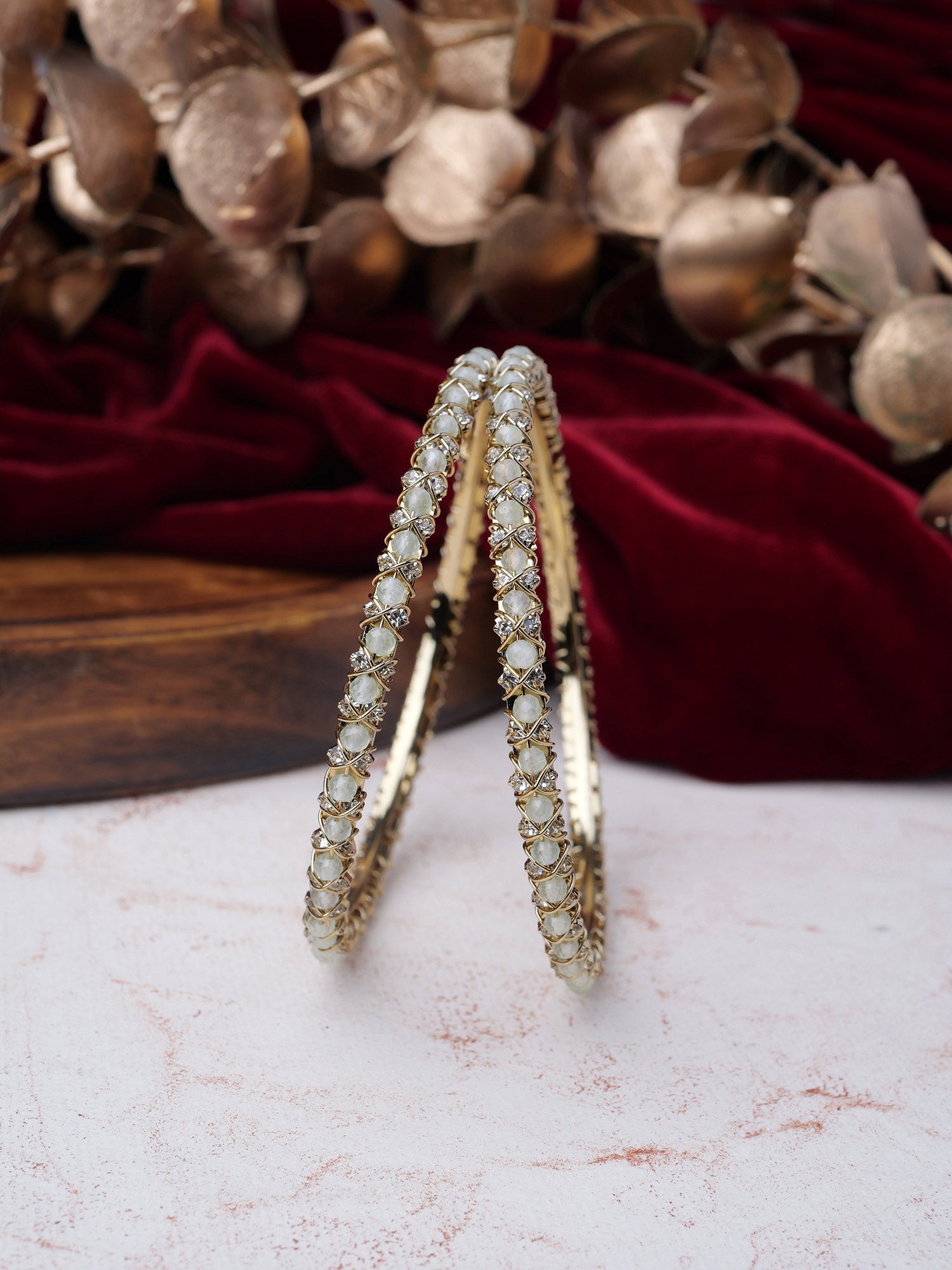 Rania Diamante Bangles in Mint