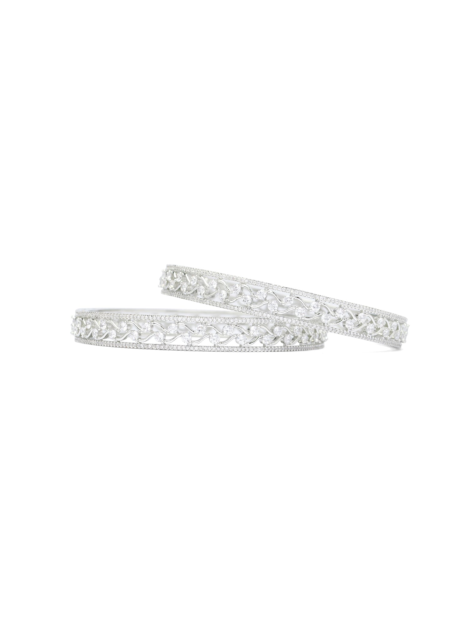 Rania Cubic Zirconia Kada Bangles in Rhodium