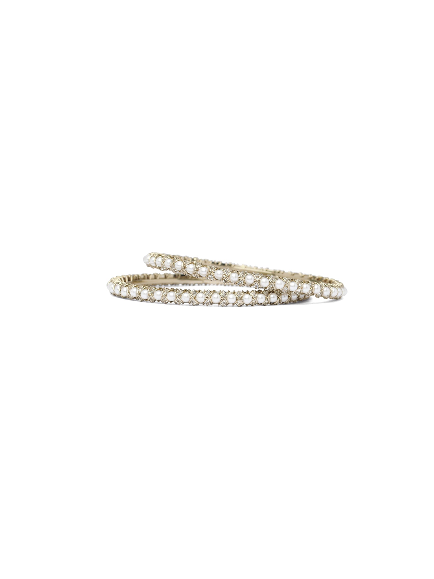 Rania Diamante Pearl Bangles in White