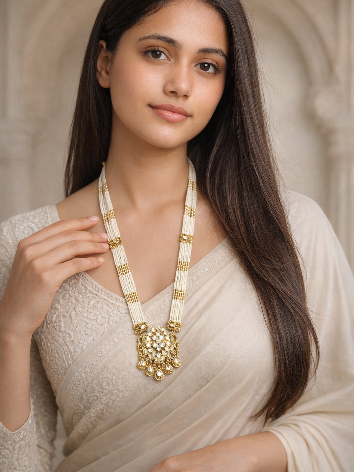 Ranjani Kundan Rani Haar in Pearl 