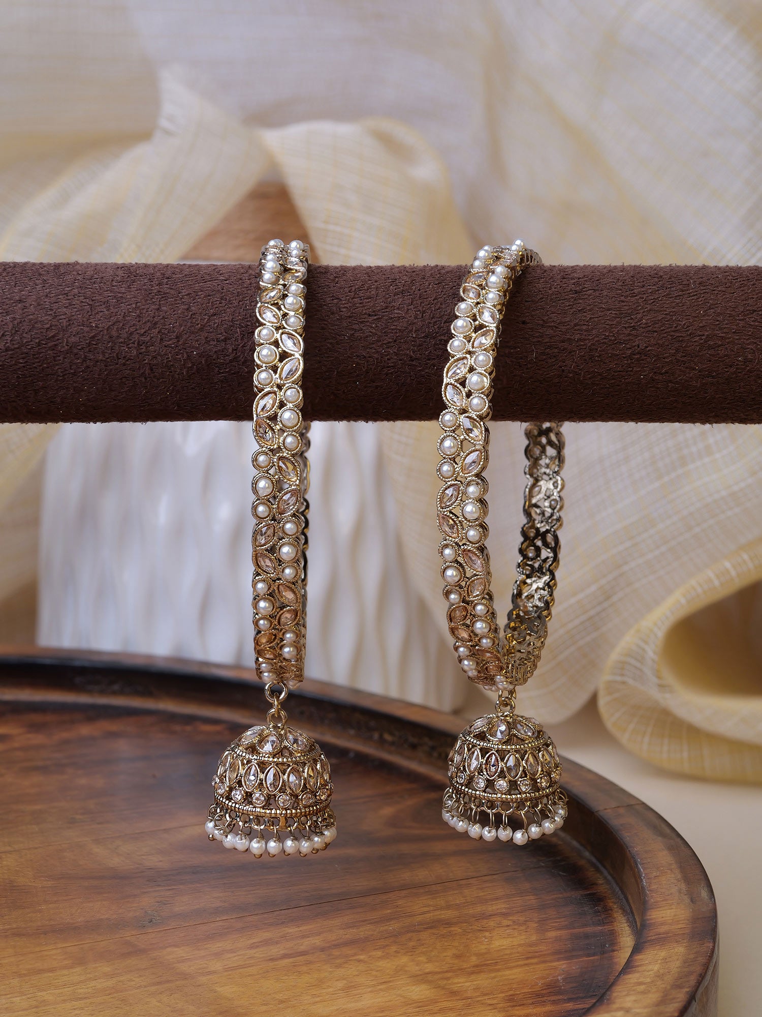 Ranya Jhumka Bangles in Pearl and Champagne