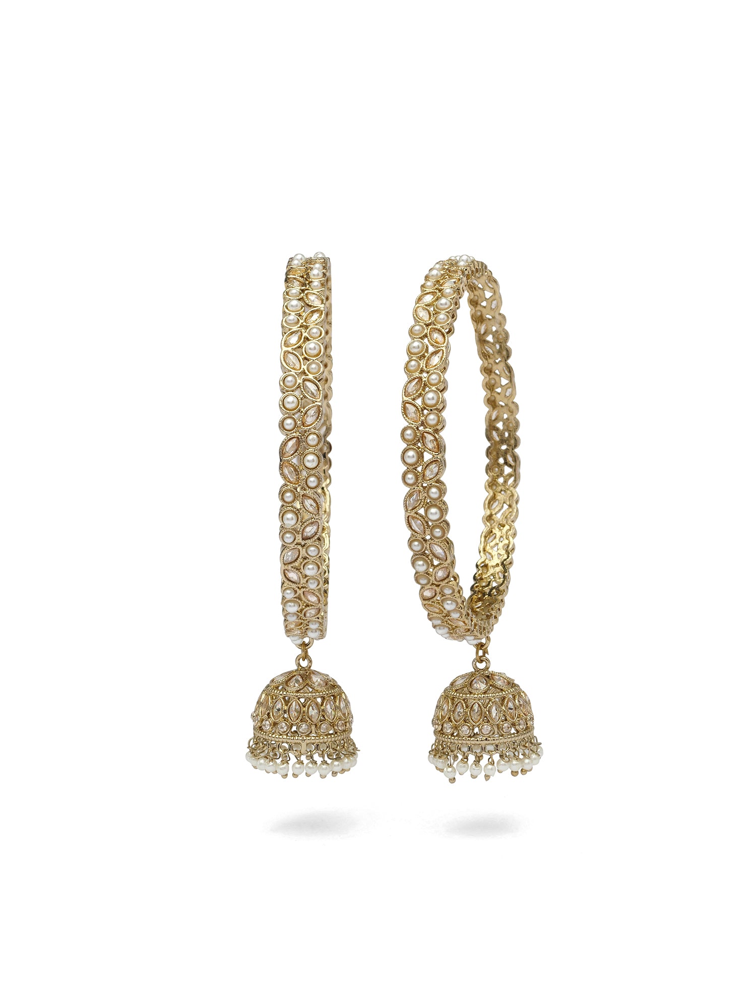 Ranya Jhumka Bangles in Pearl and Champagne