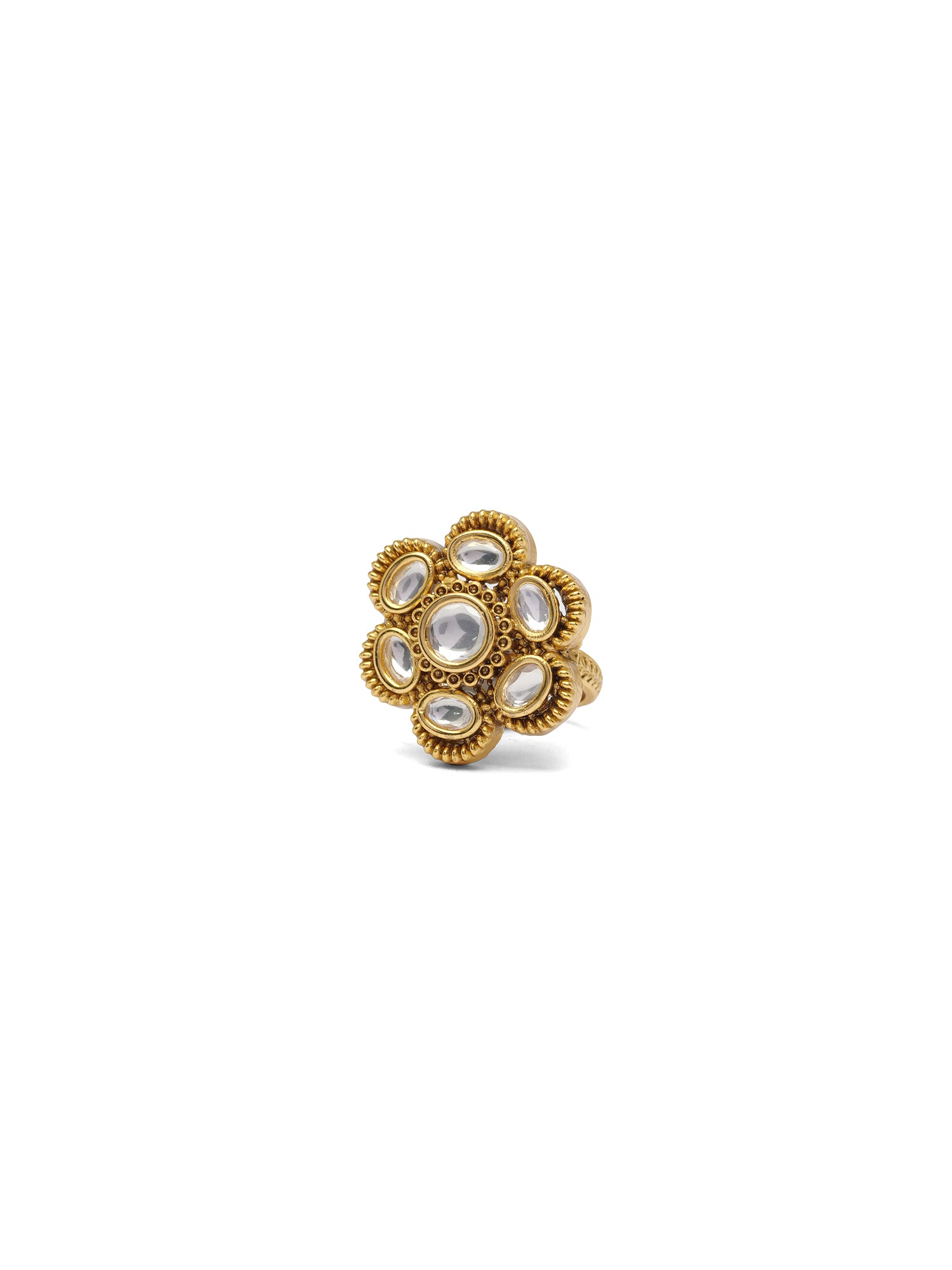 Rashi Kundan Ring in White