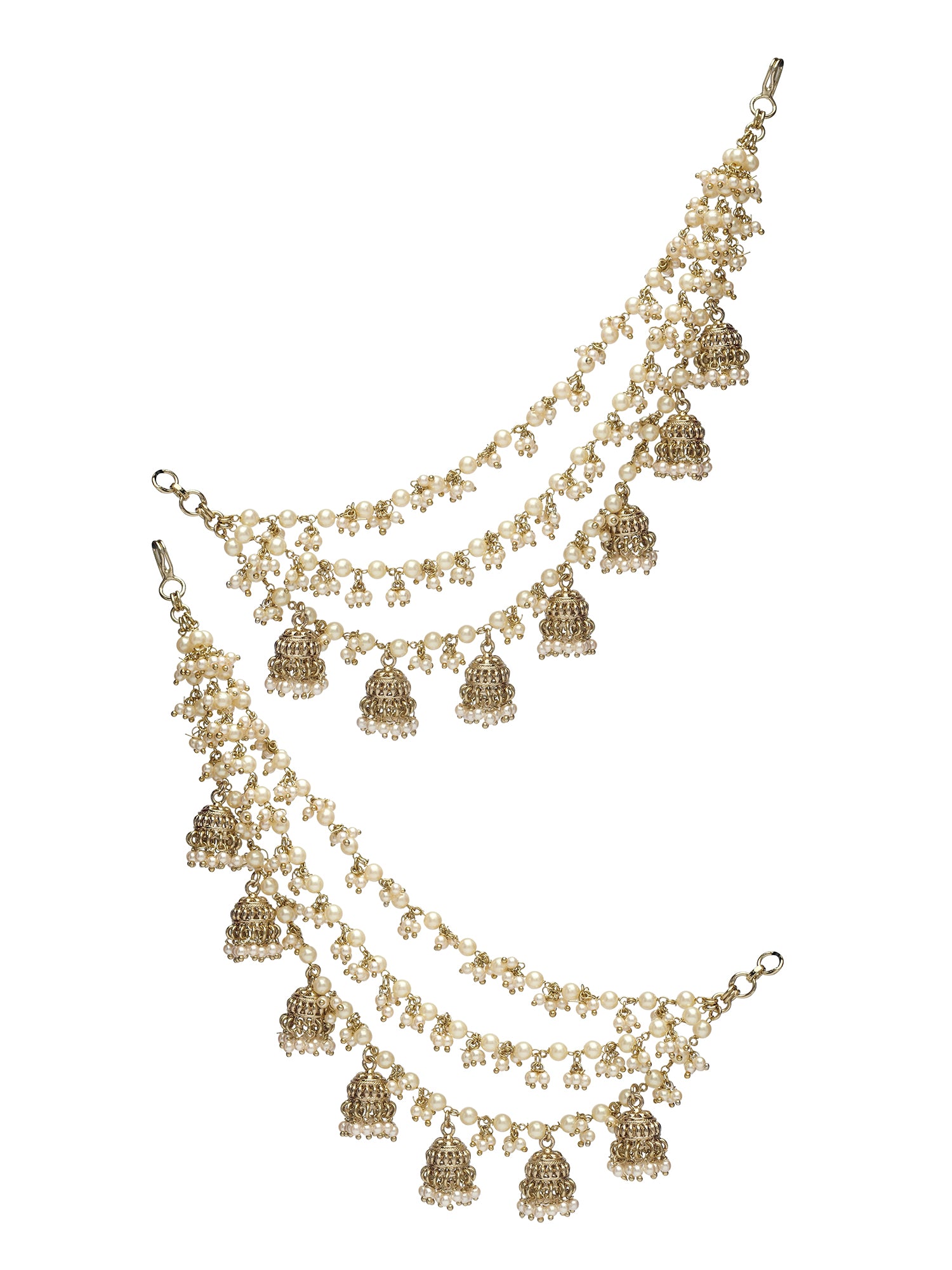 Razia Pearl and Jhumka Ear Chains in Champagne