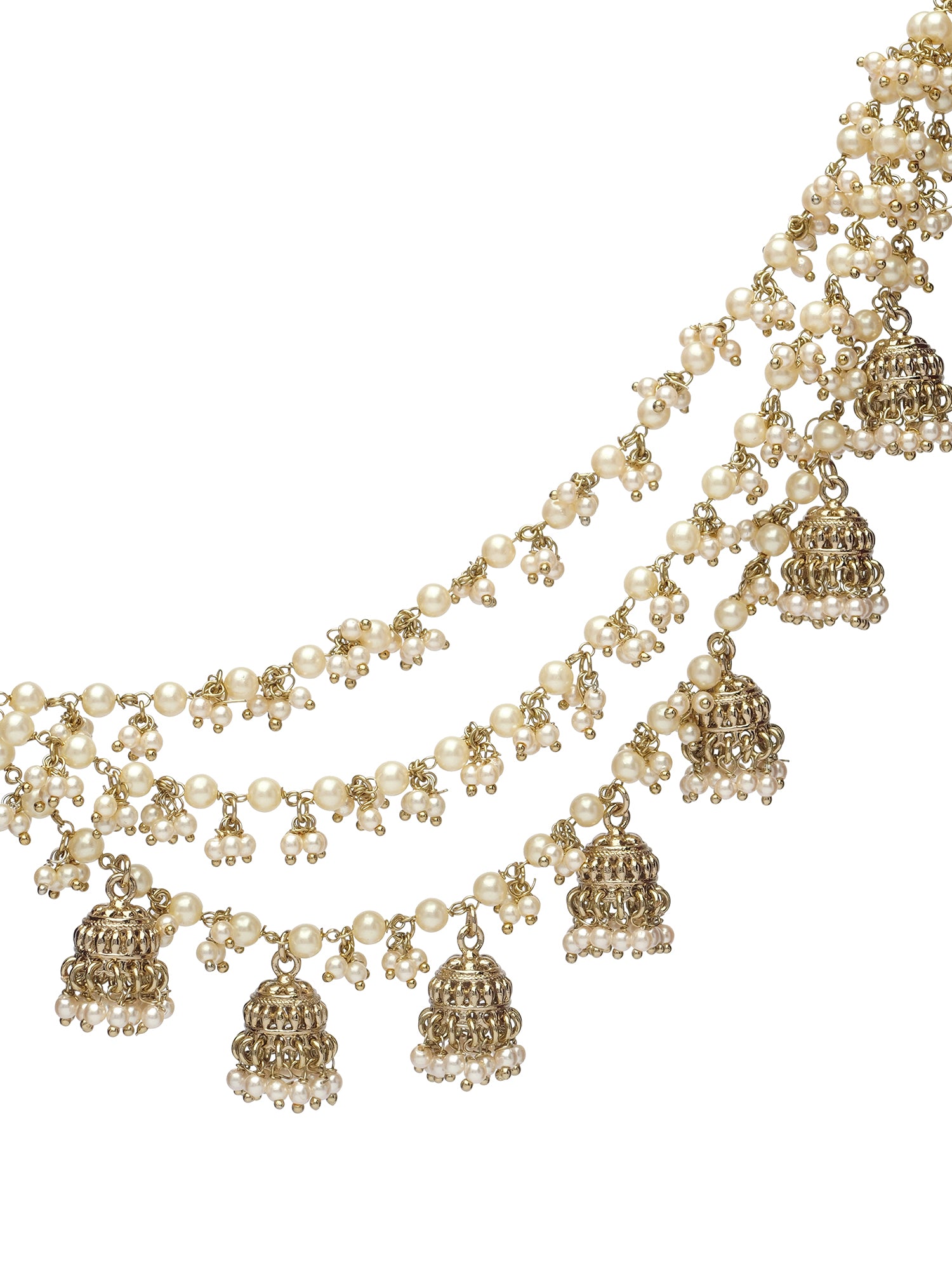 Razia Pearl and Jhumka Ear Chains in Champagne