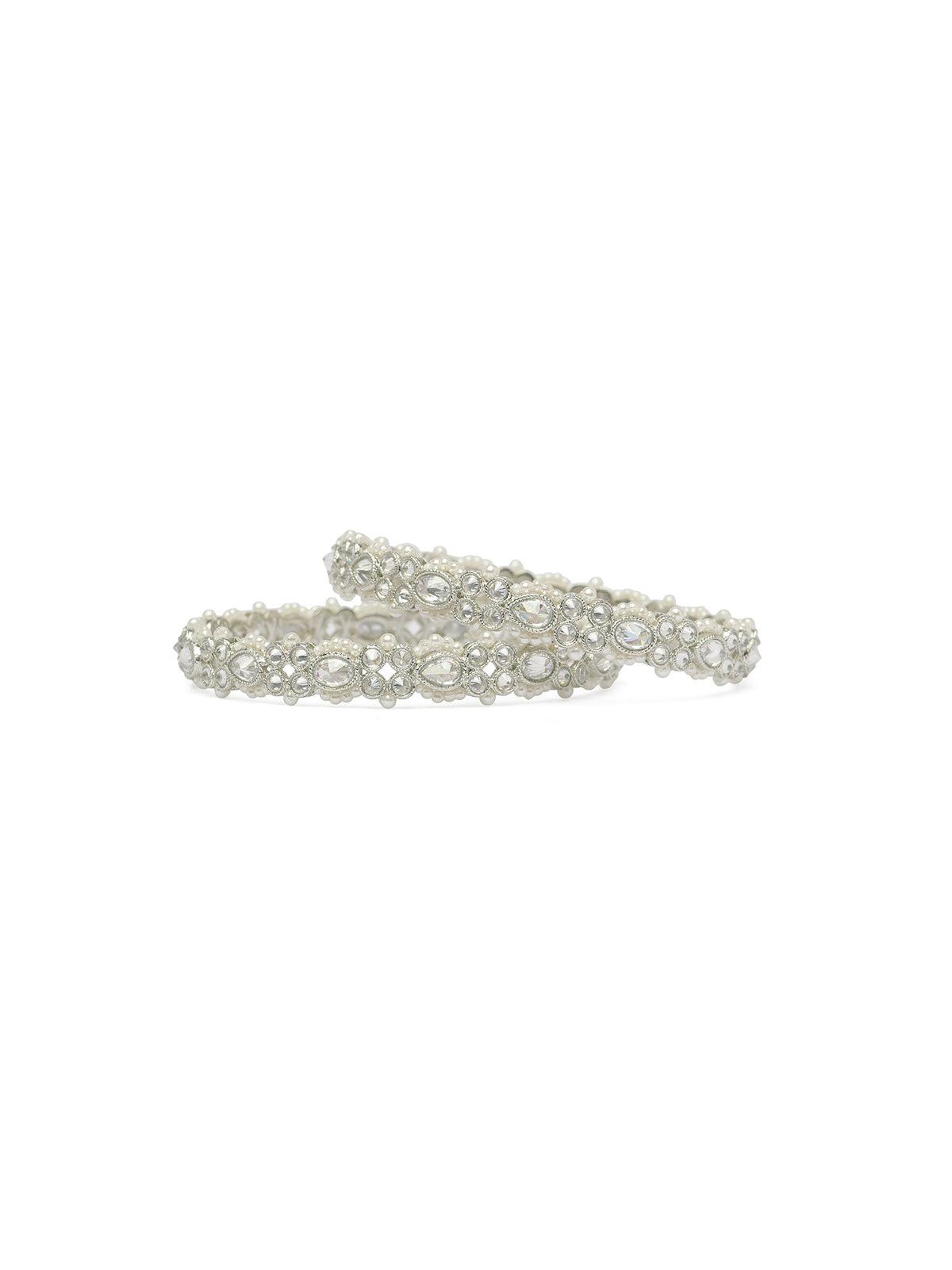 Reina Pearl Kada Bangles in Rhodium
