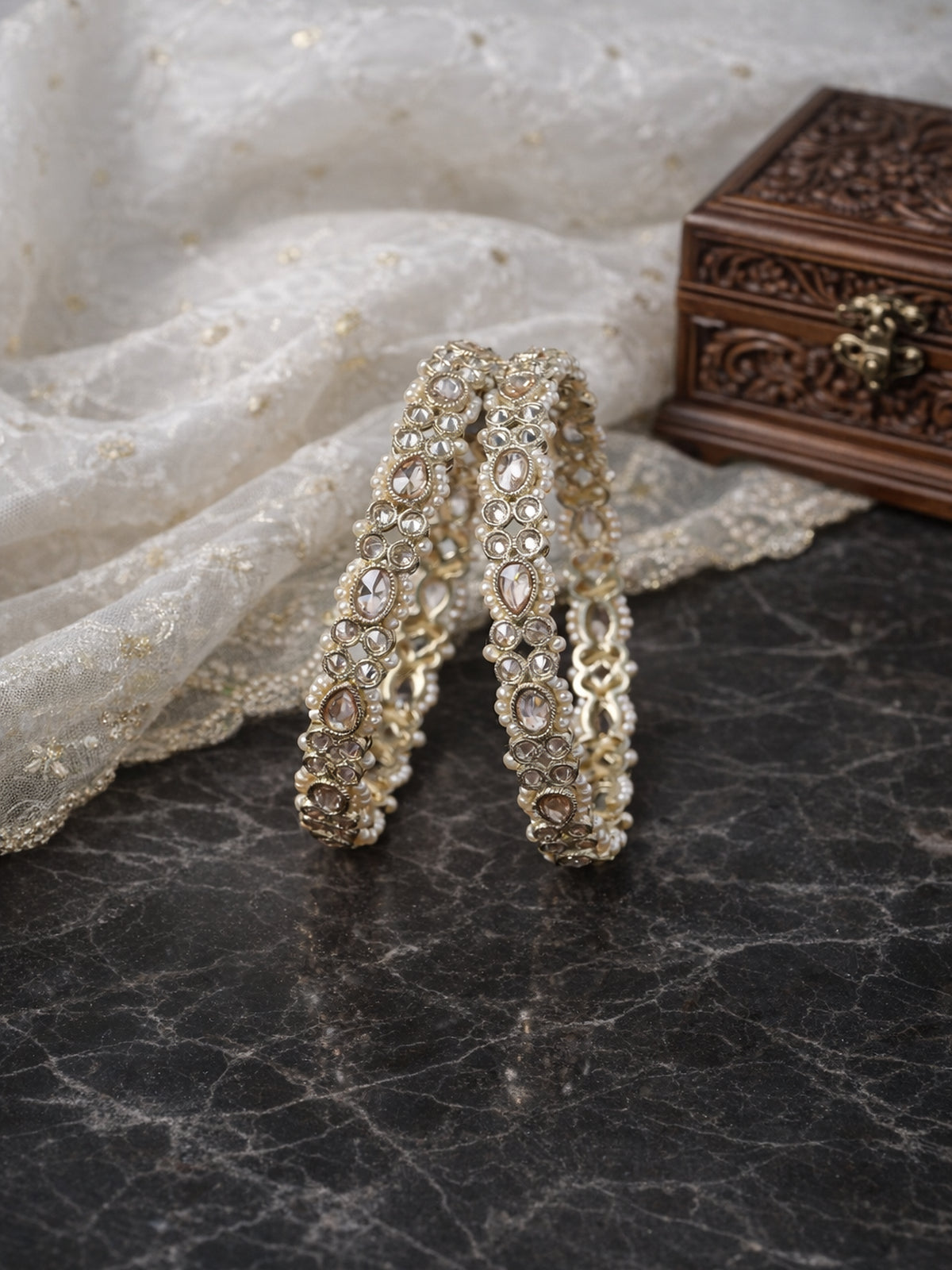 Reina Pearl Kada Bangles in Champagne