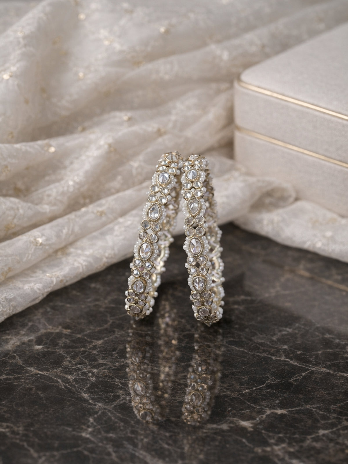 Reina Pearl Kada Bangles in White