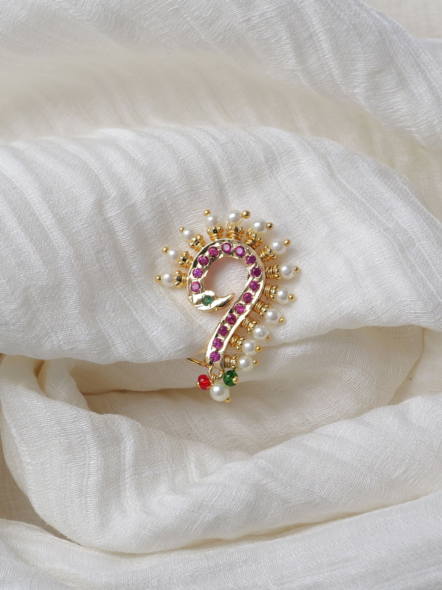 Revathi Maharashtrian Nose Pin in Hot Pink and Pearl