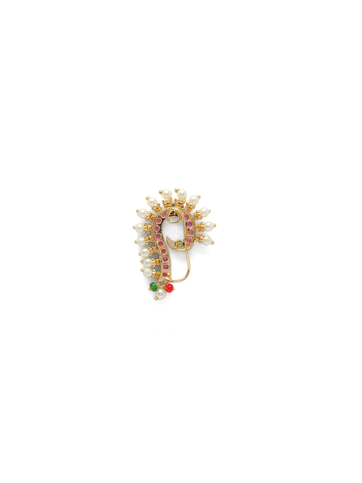Revathi Maharashtrian Nose Pin in Hot Pink and Pearl