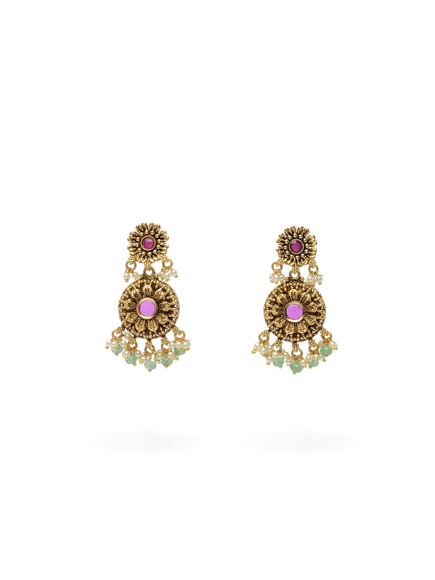 Reyana Earrings in Ruby and Light Green