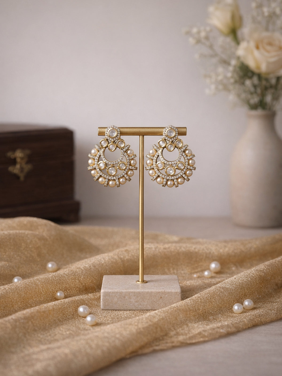Rhea Kundan Earrings in White 