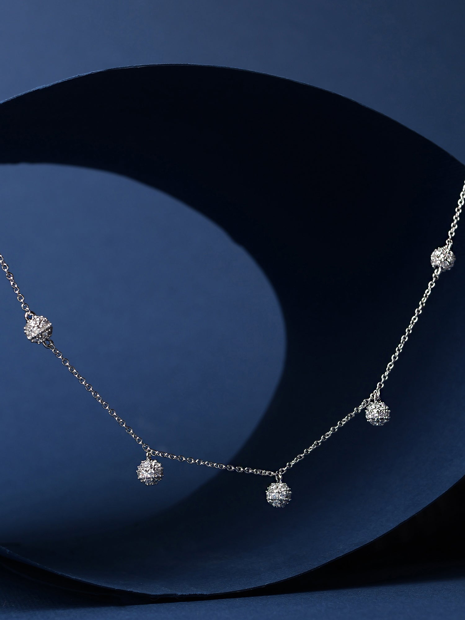 Rhodium Cubic Zirconia Ball Charm Necklace