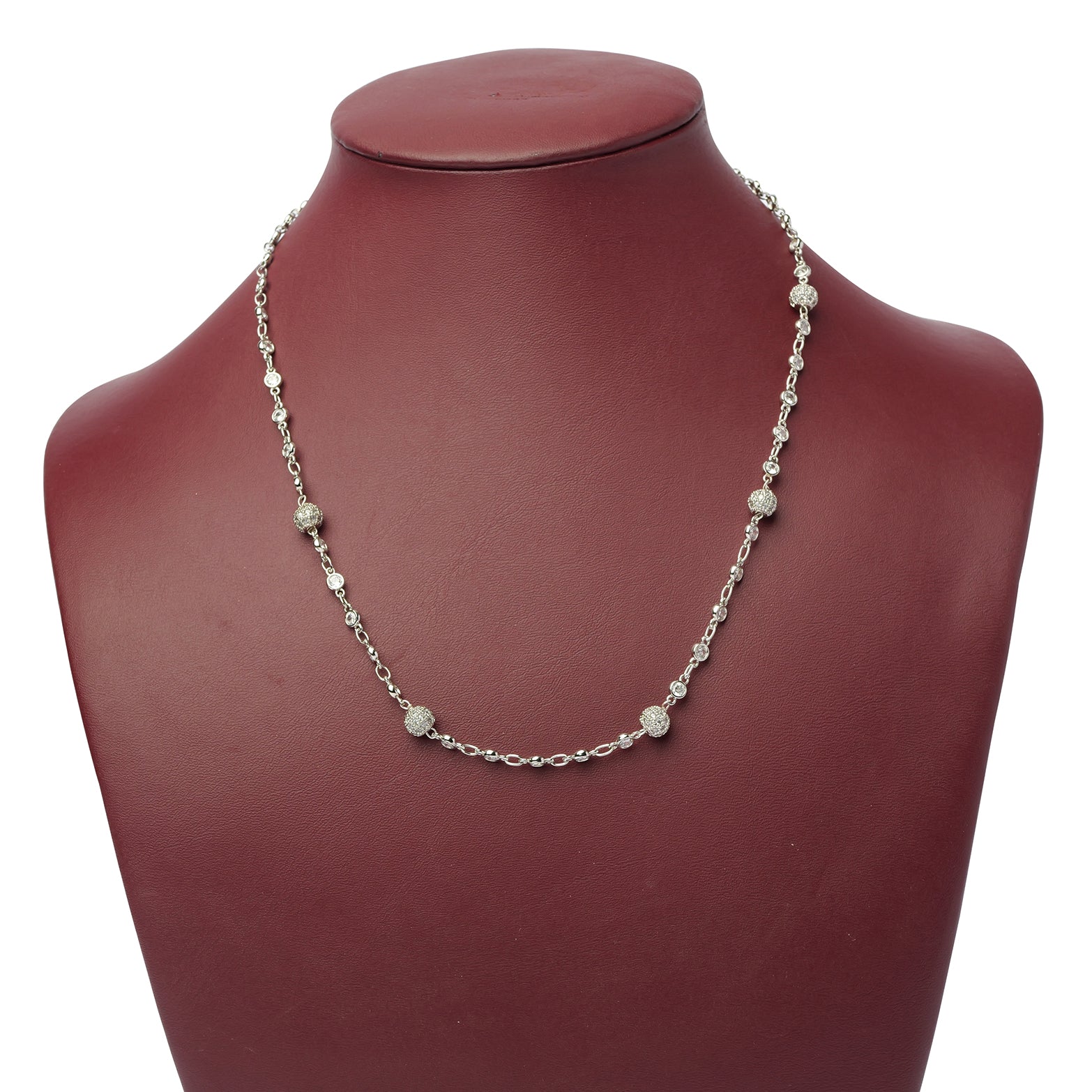 Rhodium Cubic Zirconia Ball Chain