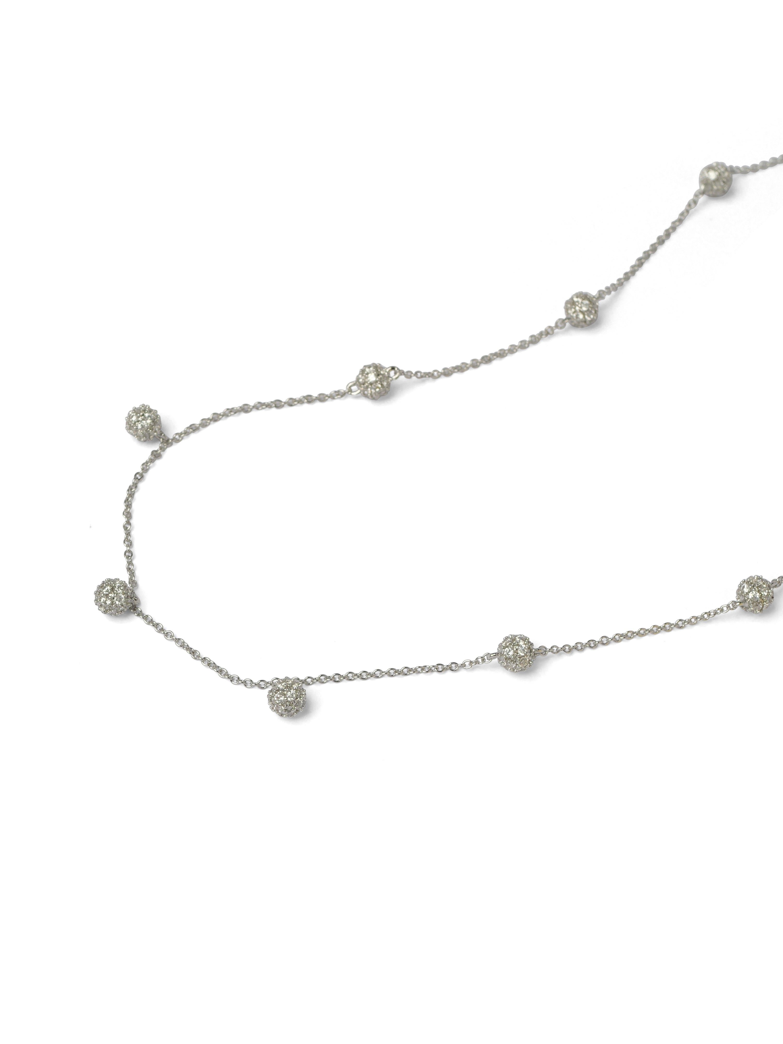 Rhodium Cubic Zirconia Ball Charm Necklace