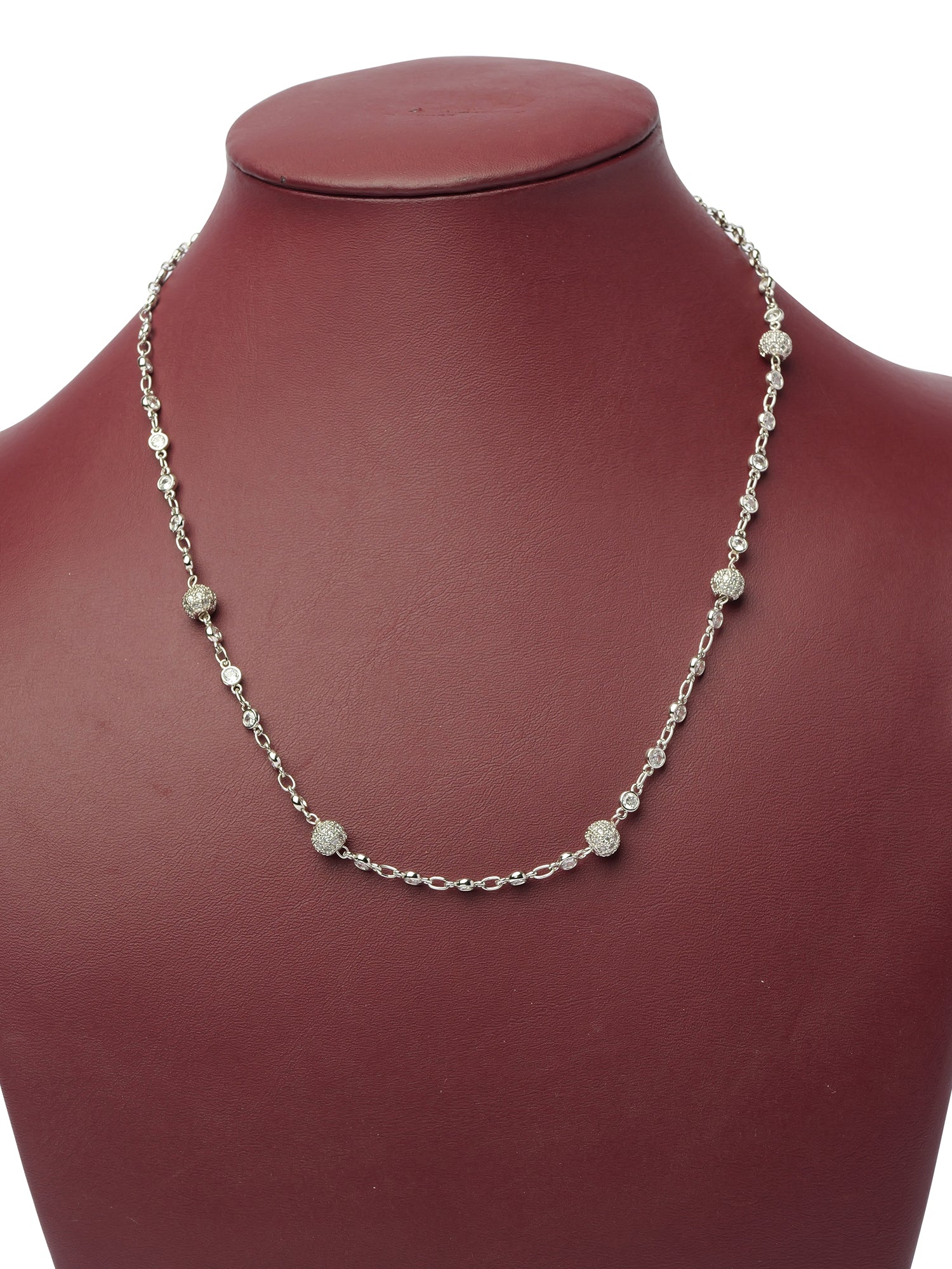 Rhodium Cubic Zirconia Ball Chain