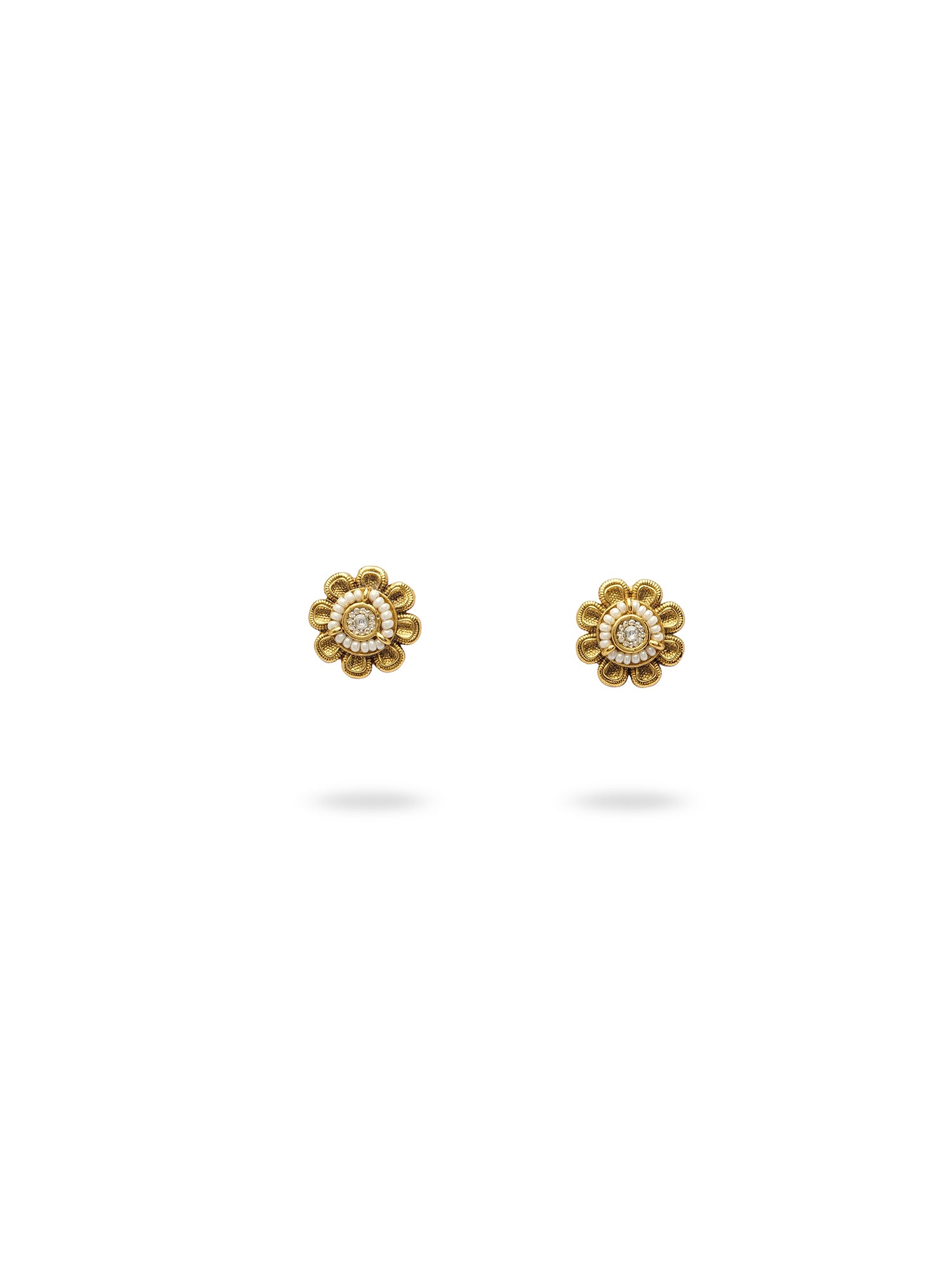 Rihana Stud Earrings in White and Gold Oxidised