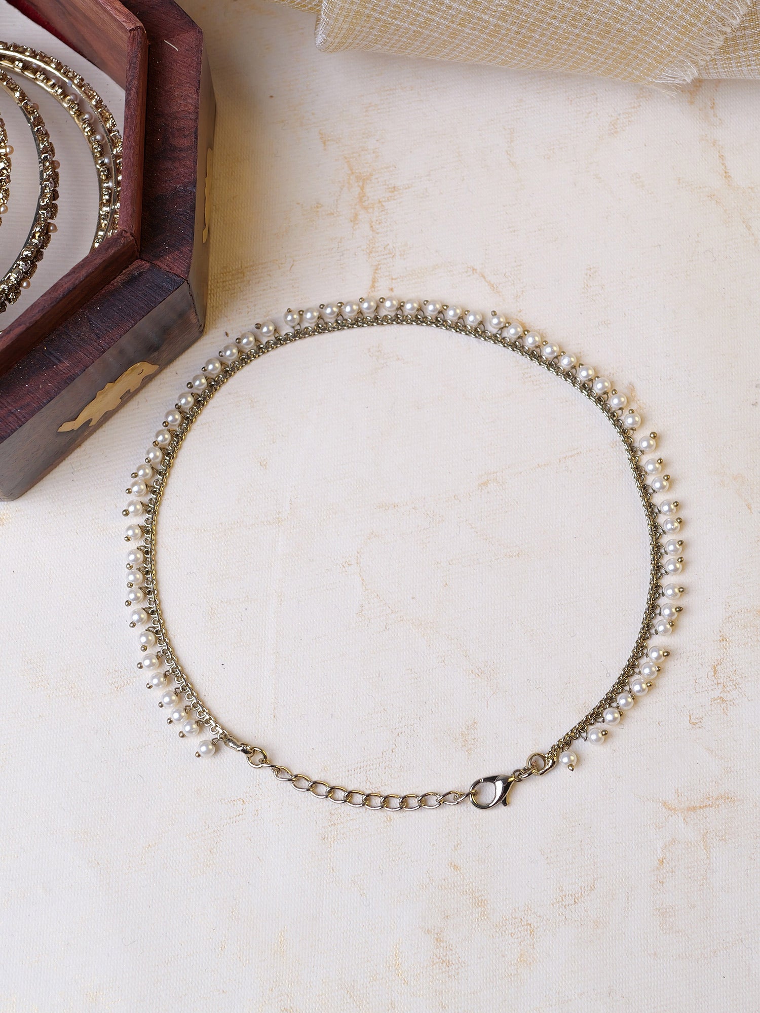 Risha Pearl Anklet in Pearl and Antique Gold