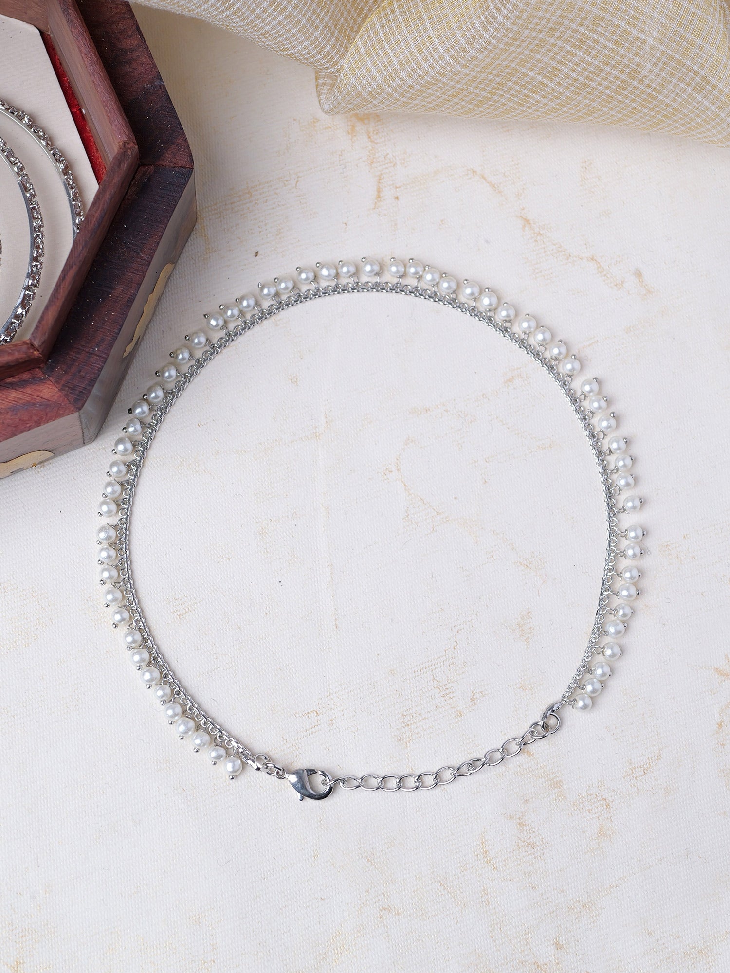 Risha Pearl Anklet in Rhodium
