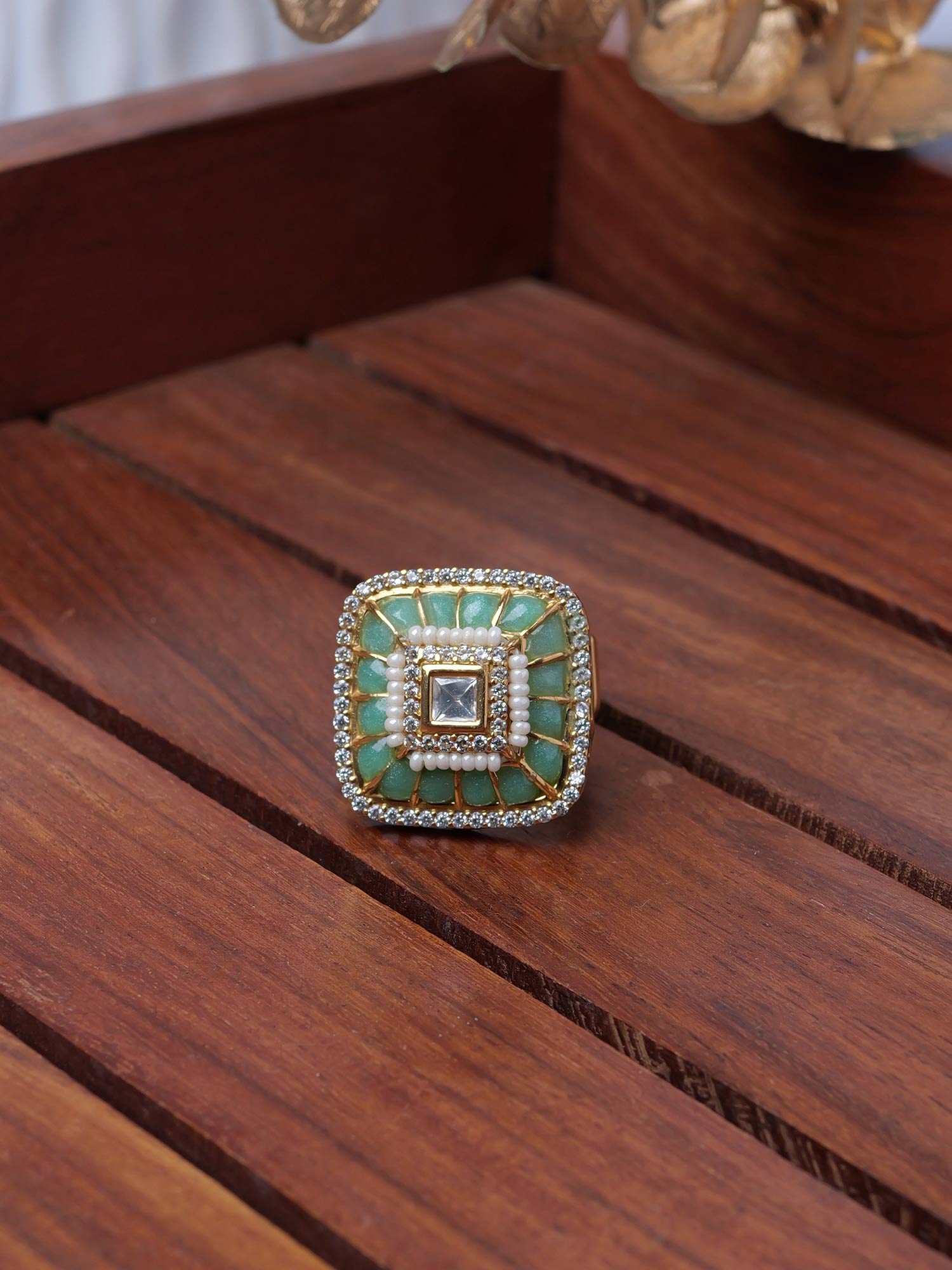 Ritika Kundan Ring in Pastel Jade