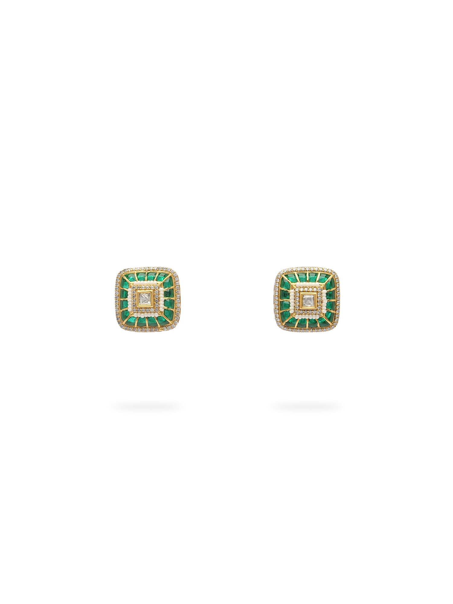 Ritika Kundan Stud Earrings in Green