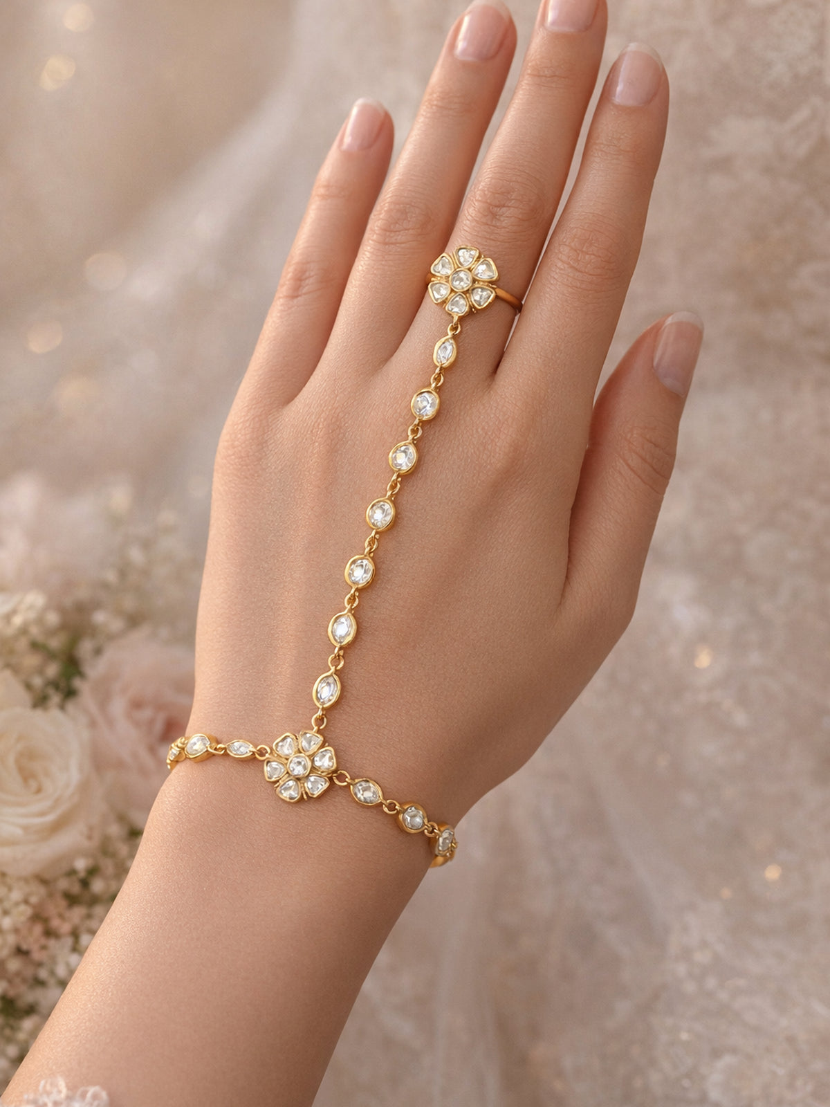 Rivana Kundan Hand Chain in White