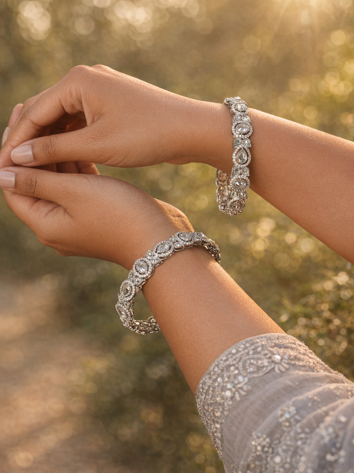 Rivara Kada Bangles in Rhodium 
