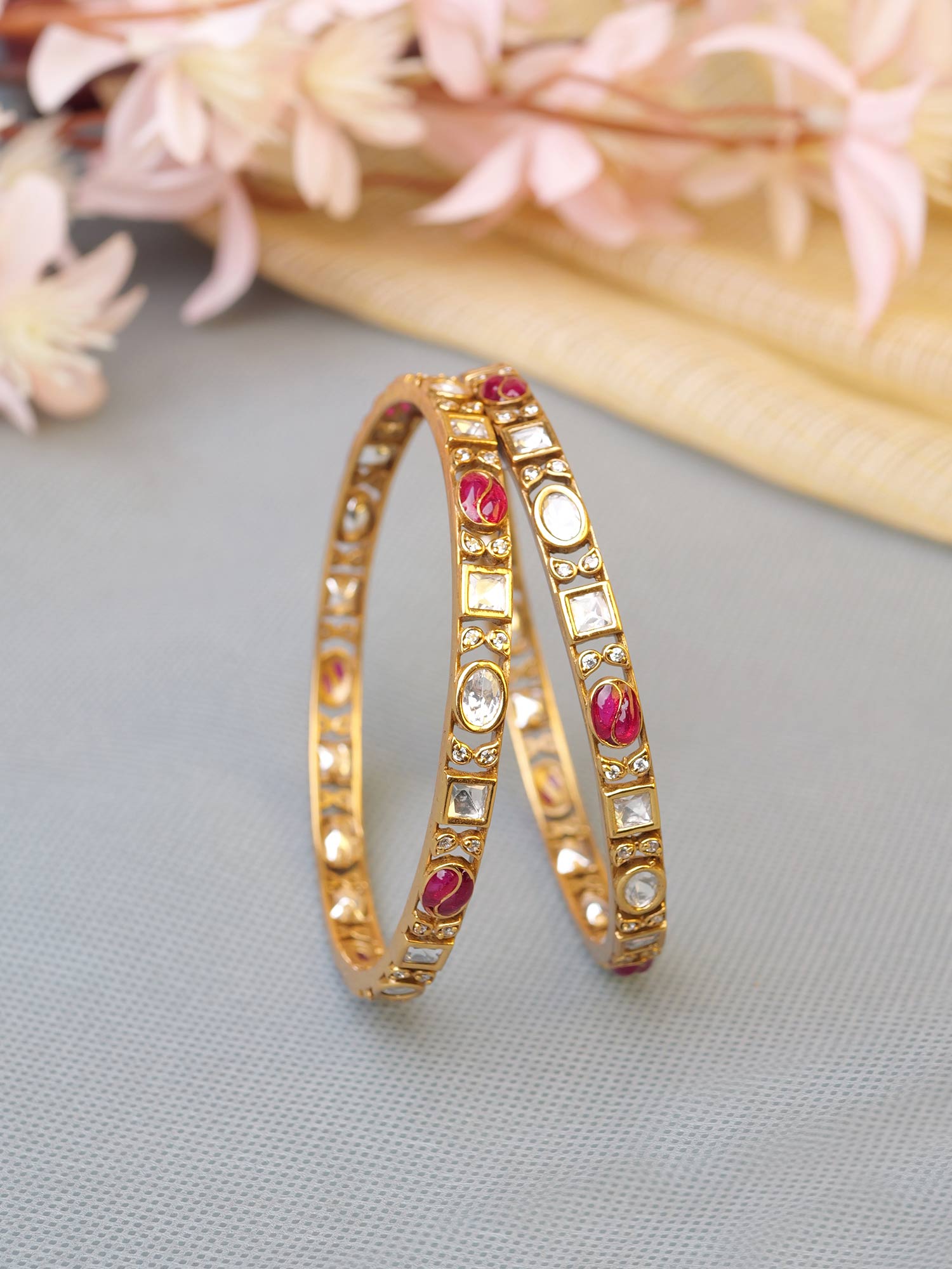 Rivya Kundan Bangles in Ruby