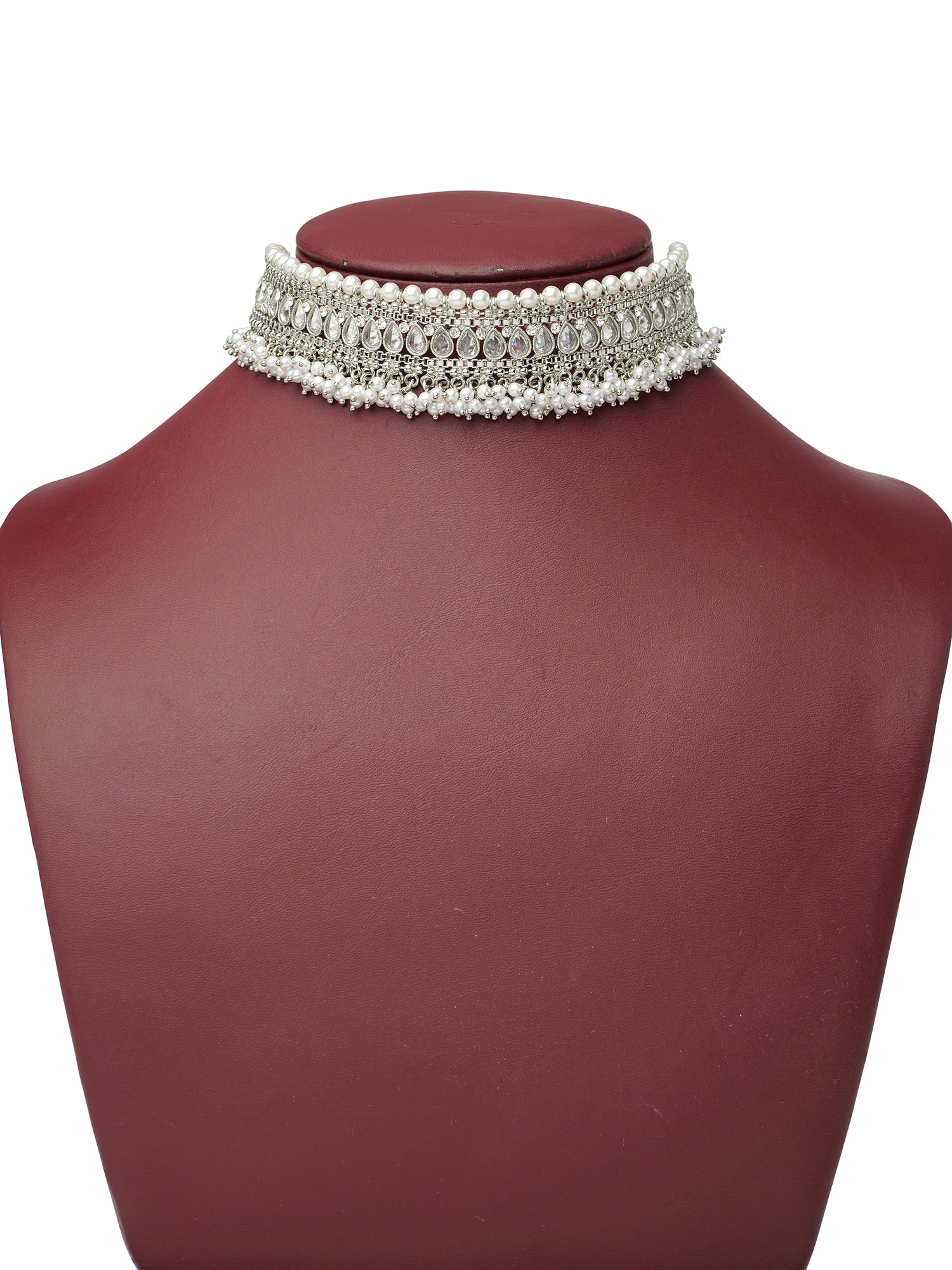 Riya Choker Set in Pearl and Rhodium