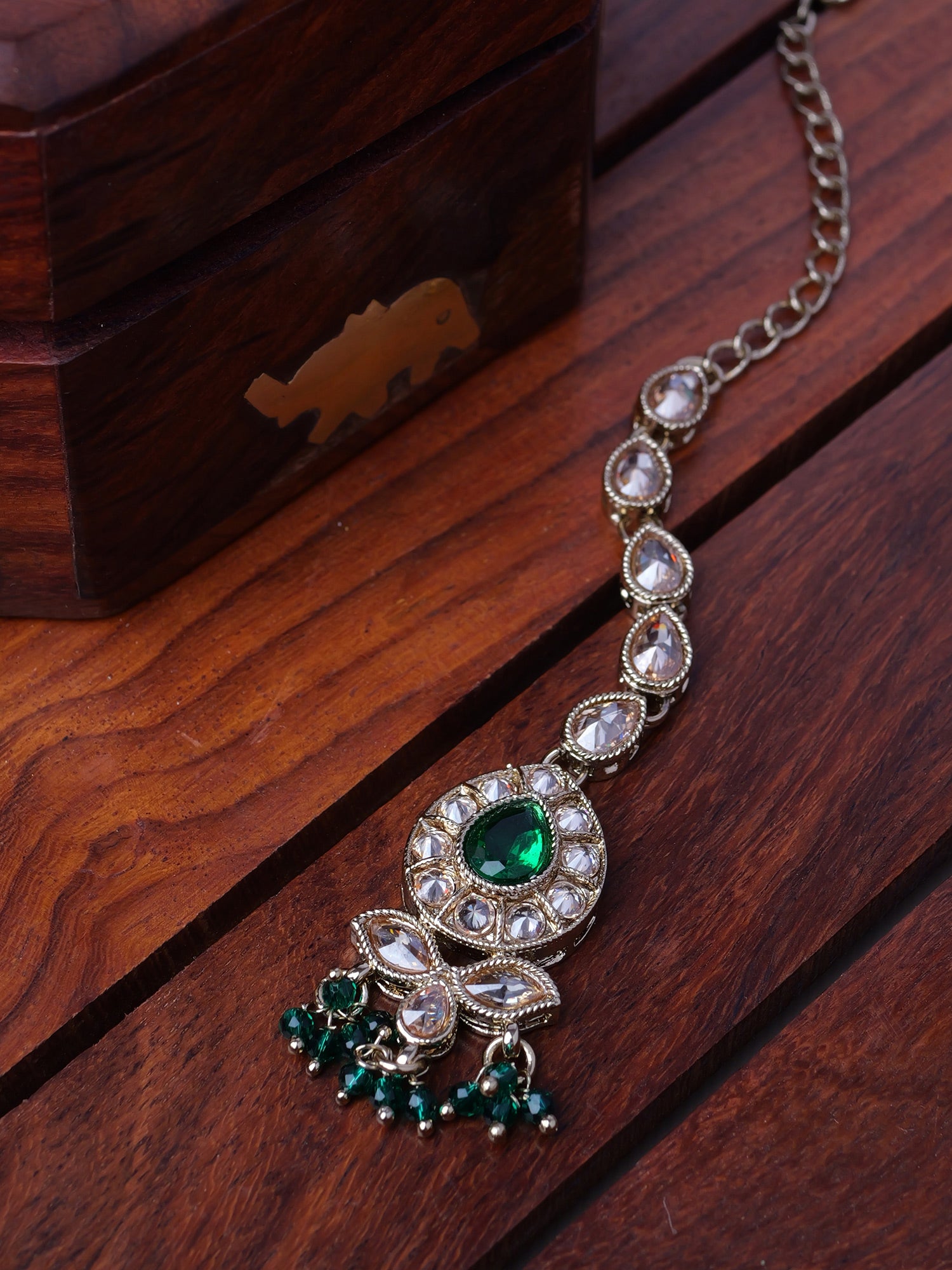 Riyana Small Maang Tikka in Green