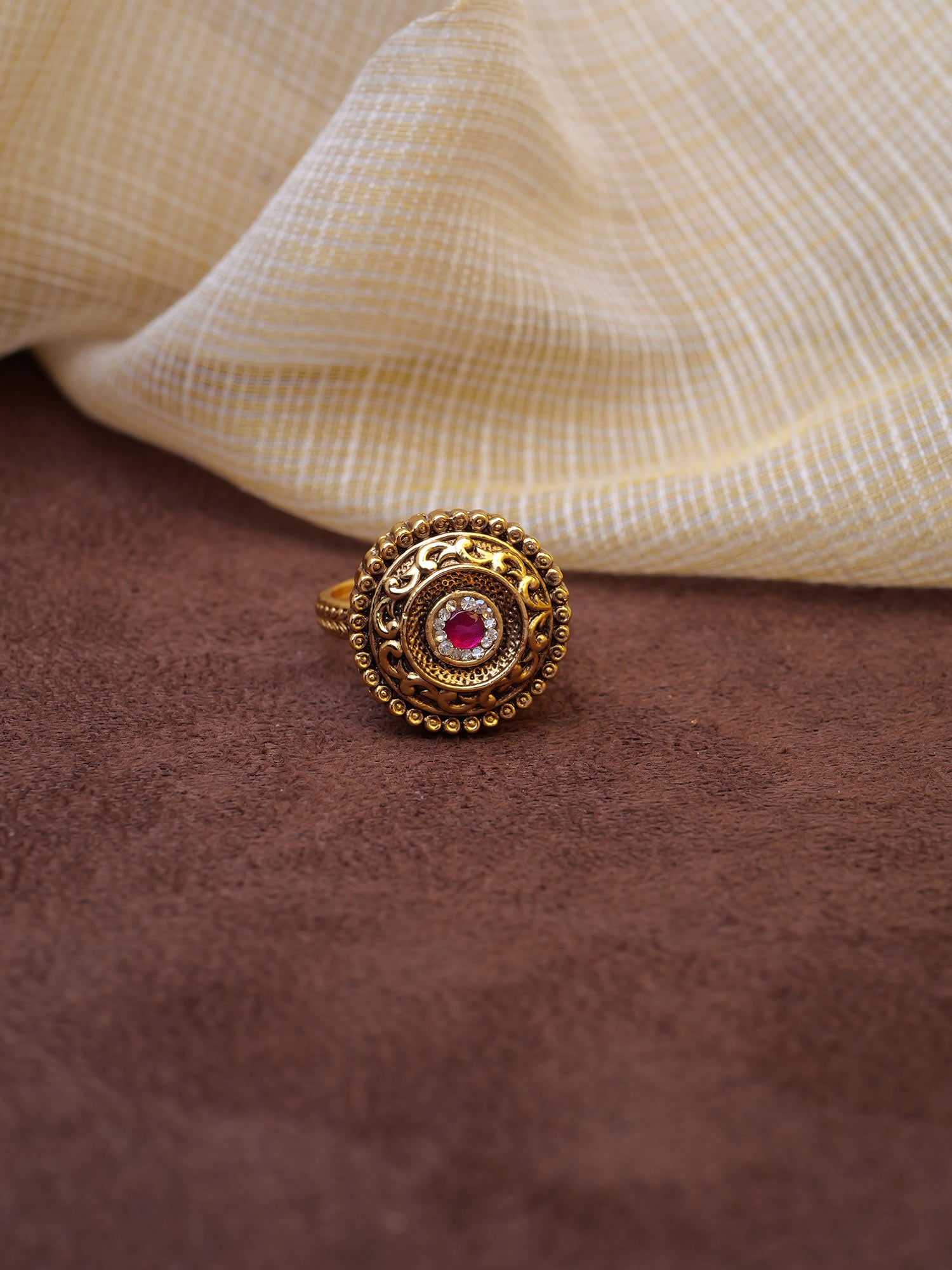 Roshni Ring in Ruby and Gold Oxidised
