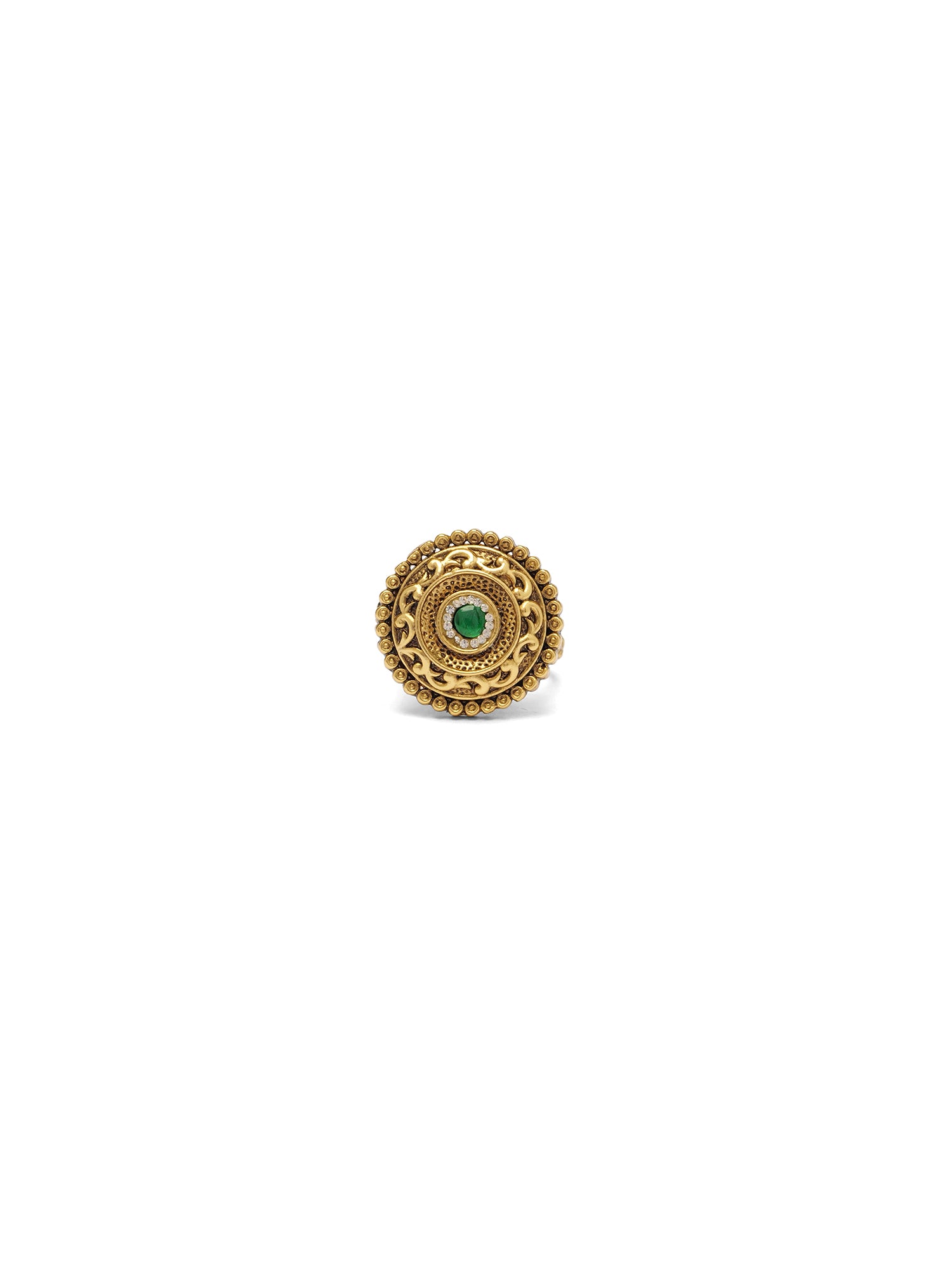 Roshni Ring in Green and Gold Oxidised