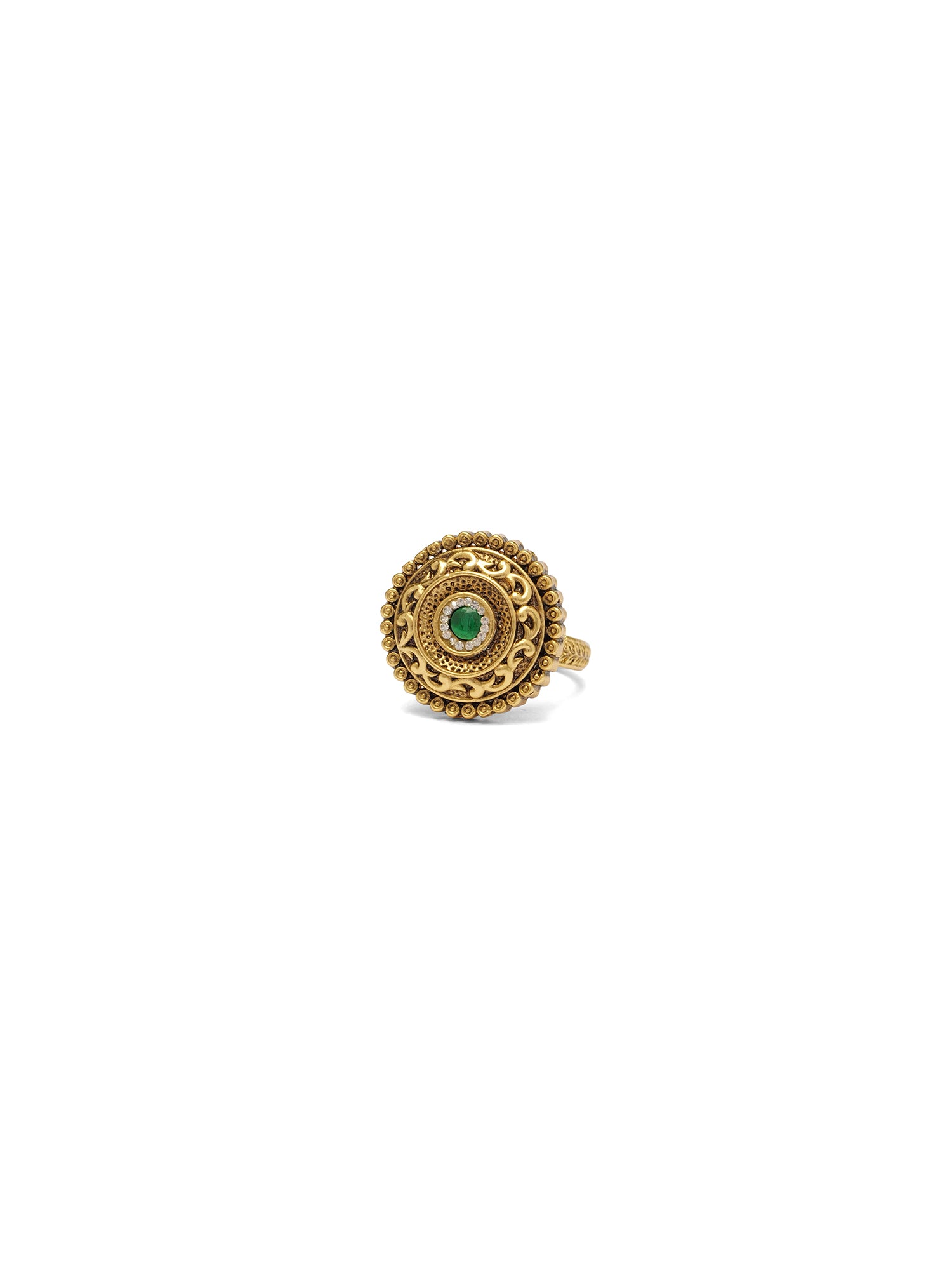Roshni Ring in Green and Gold Oxidised