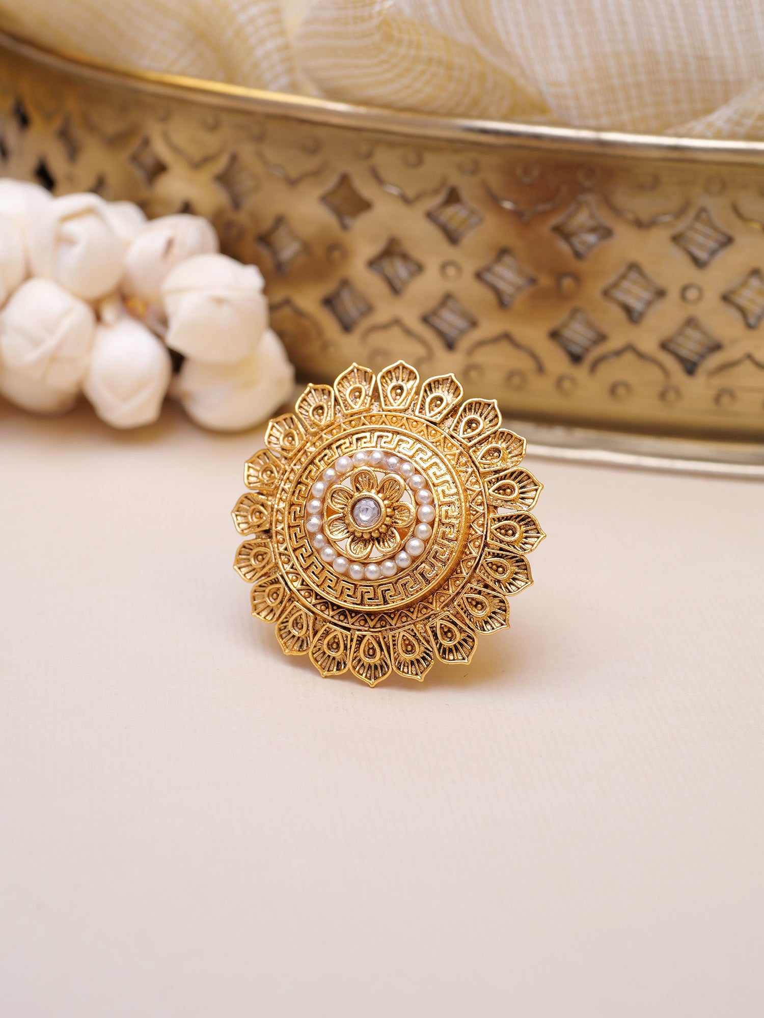 Rukmini Gold Style Ring in White