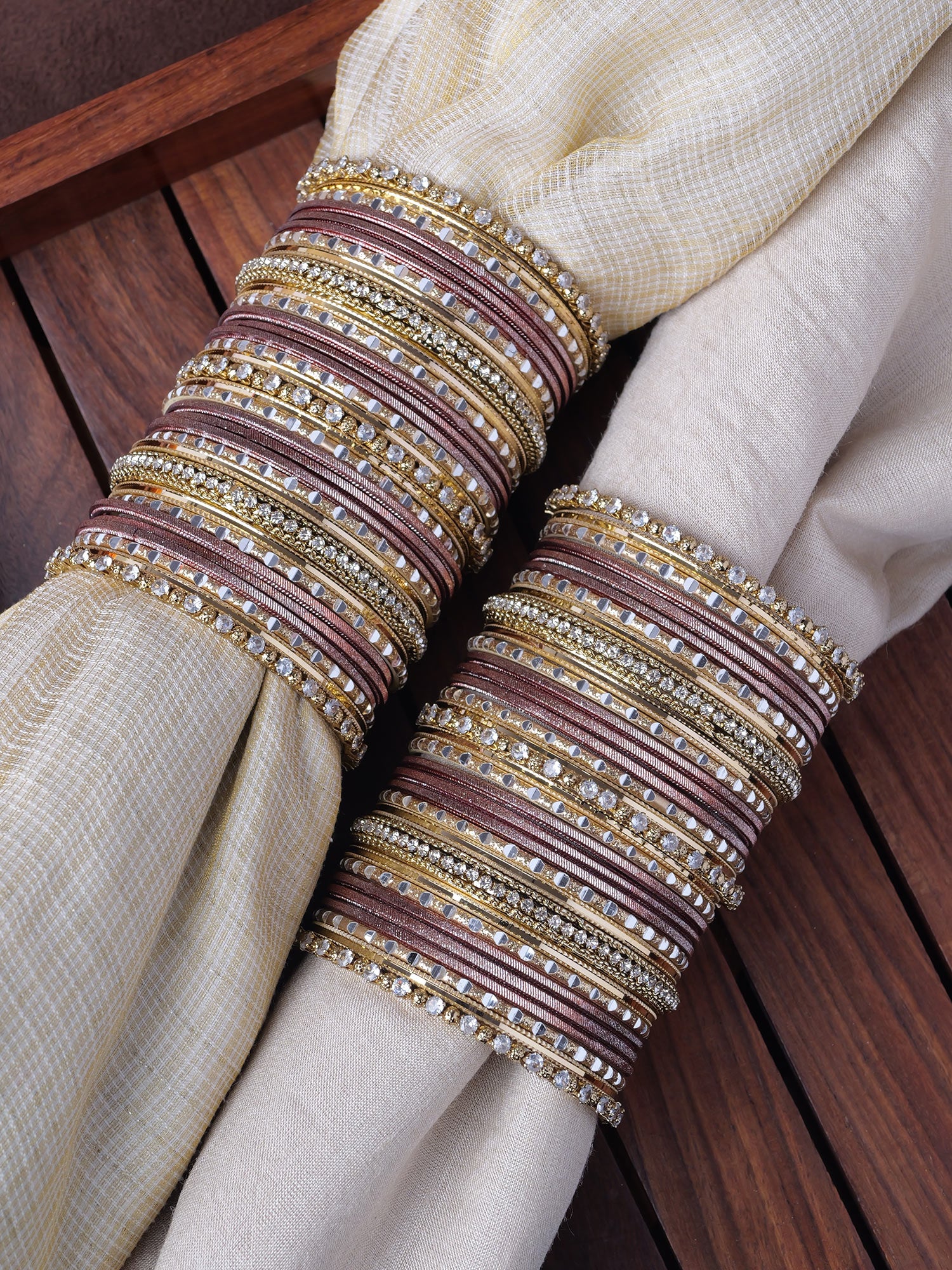 Rupal Two Hand Bangle Set in Brown and Antique Gold