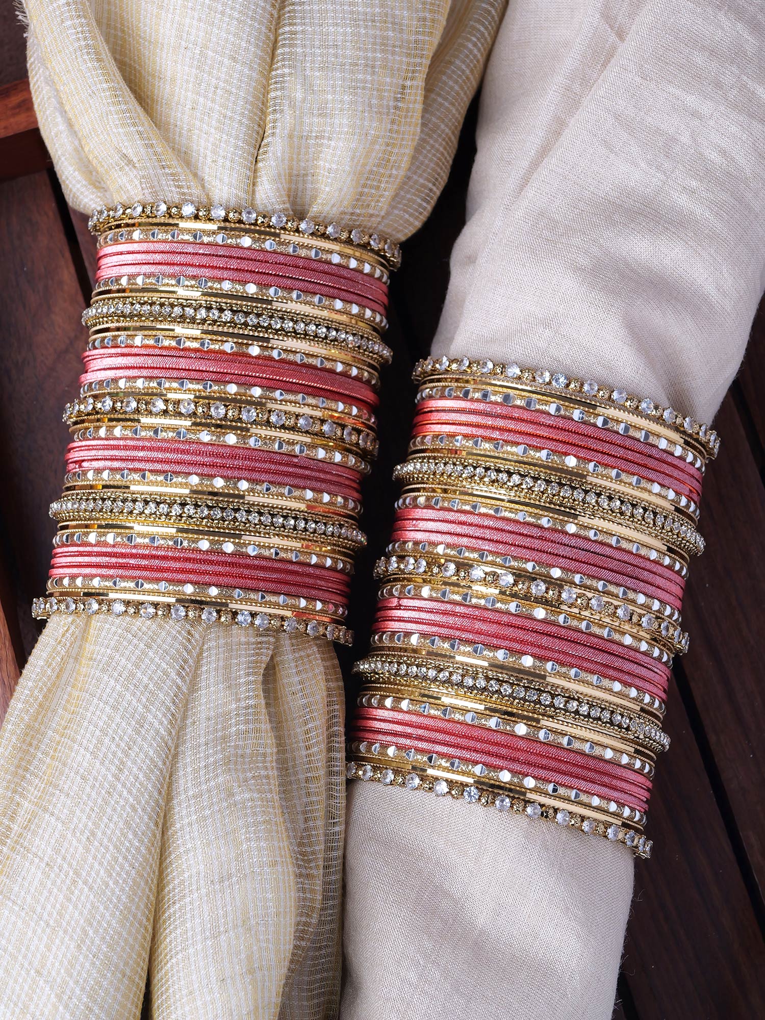 Rupal Two Hand Bangle Set in Dark Orange and Antique Gold